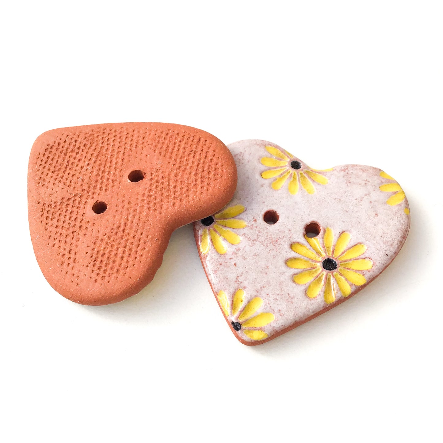 Decorative Heart Buttons - Ceramic Heart Button - Yellow Daisies - 1 3/8"