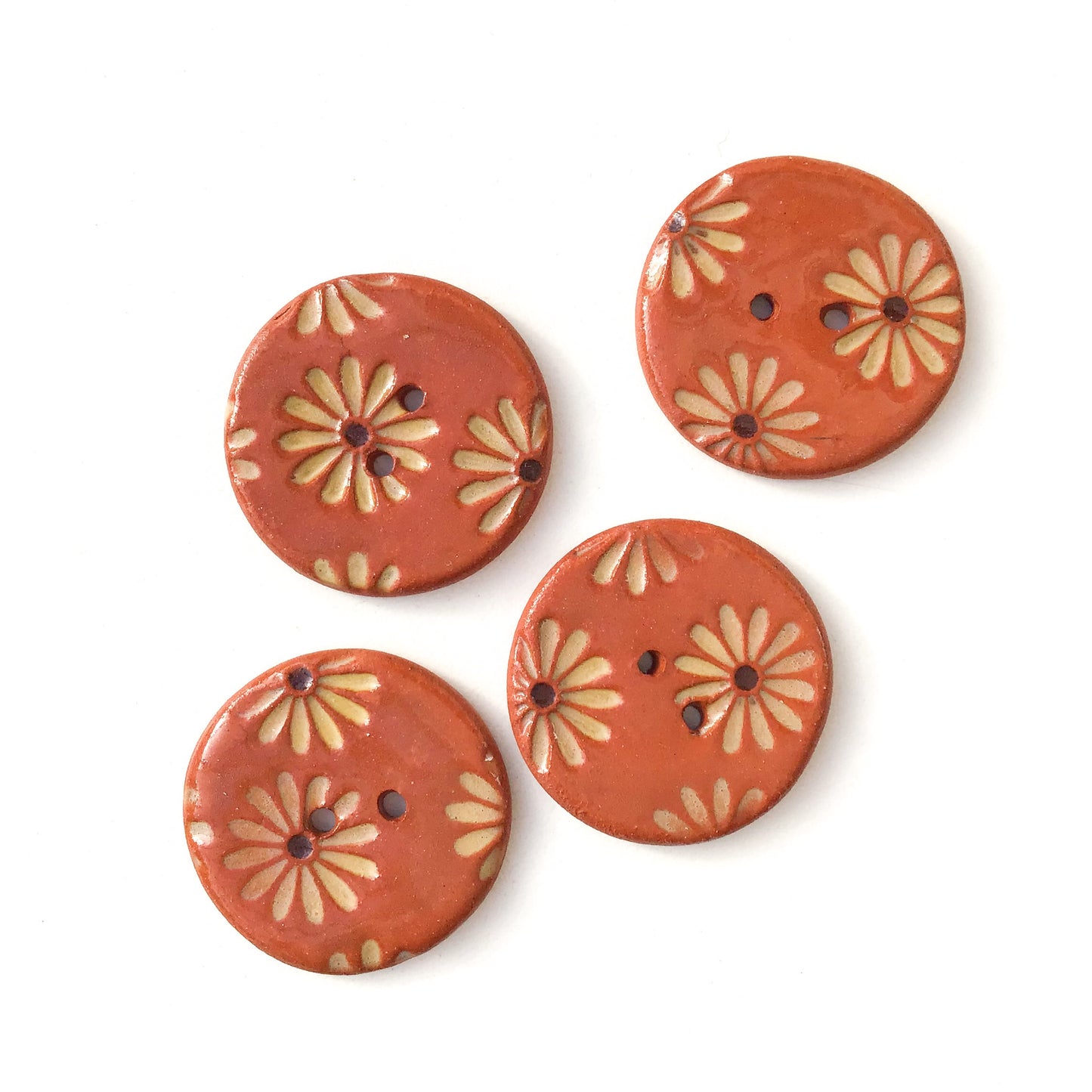 Gold Daisy Buttons on Red Clay - 1 1/16" - 4 Pack