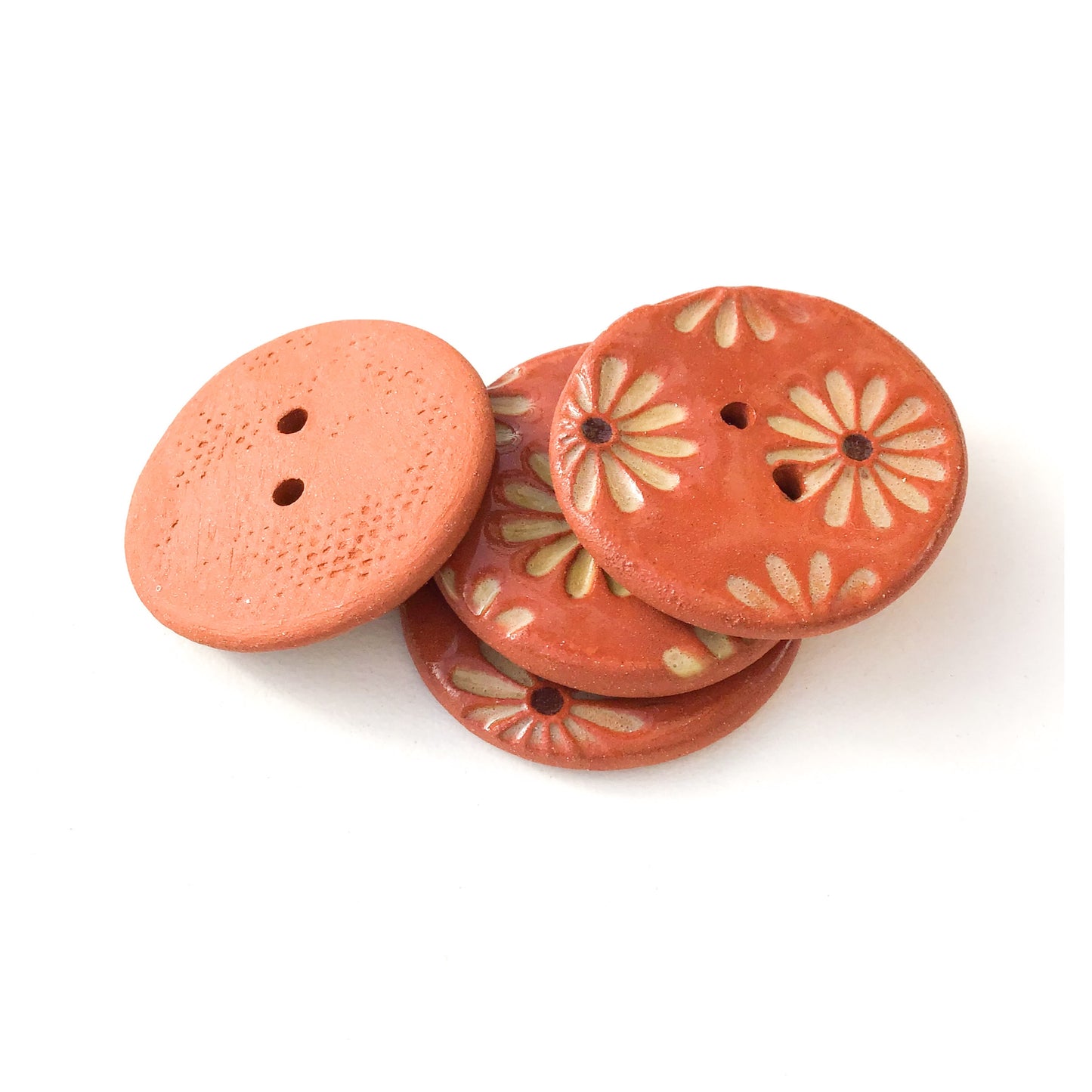 Gold Daisy Buttons on Red Clay - 1 1/16" - 4 Pack