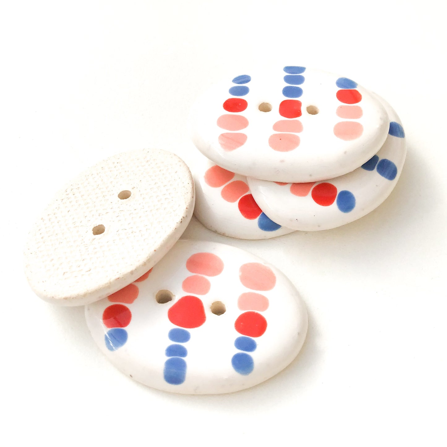Large Oval Contemporary Button - White - Coral - Red - Blue - 1 3/8" x 1 1/16"
