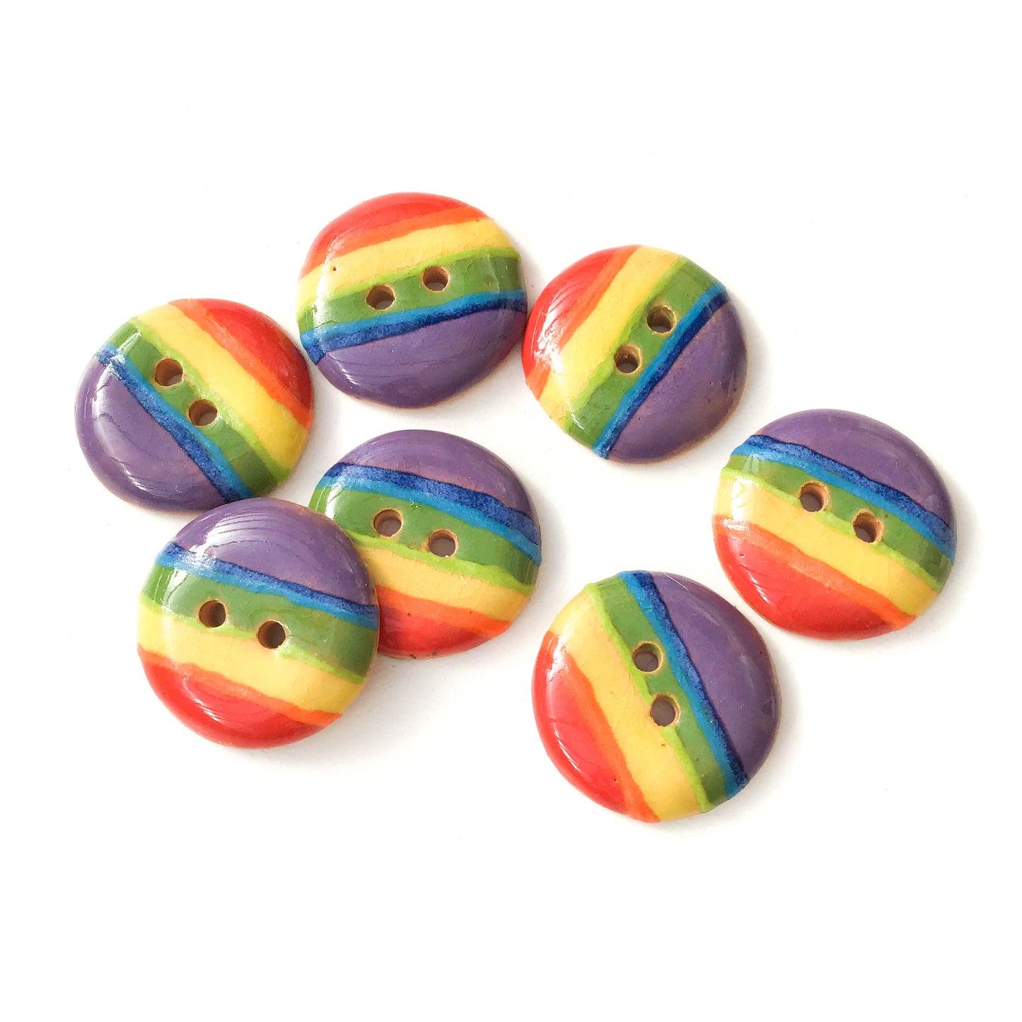 Striped Rainbow Buttons - Ceramic Rainbow Buttons - 3/4" - 7 Pack