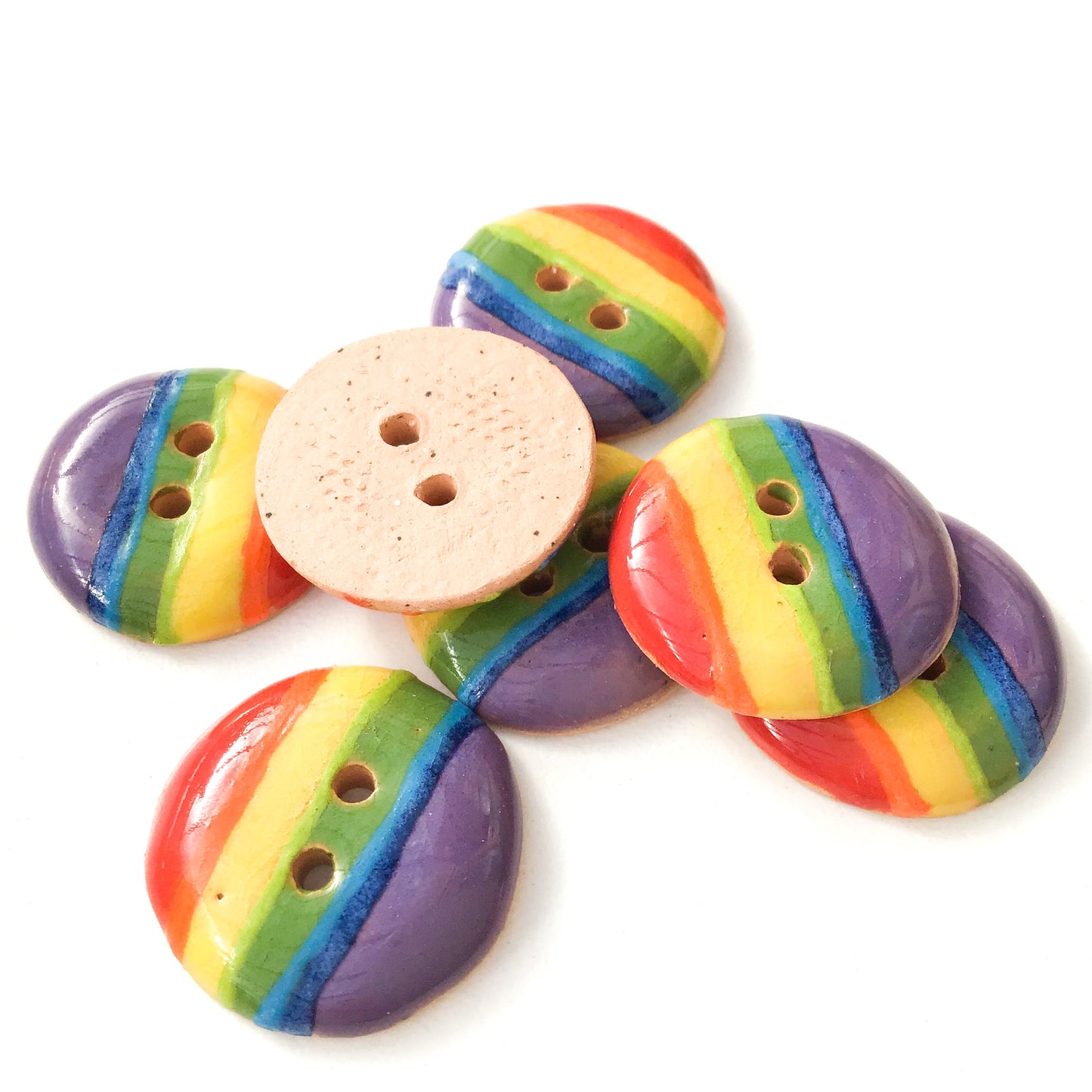 Striped Rainbow Buttons - Ceramic Rainbow Buttons - 3/4" - 7 Pack