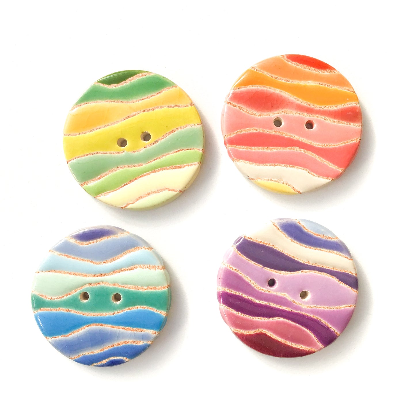 Colorful 'Waves' Quilted Buttons - Decorative Ceramic Buttons - 1 3/8"