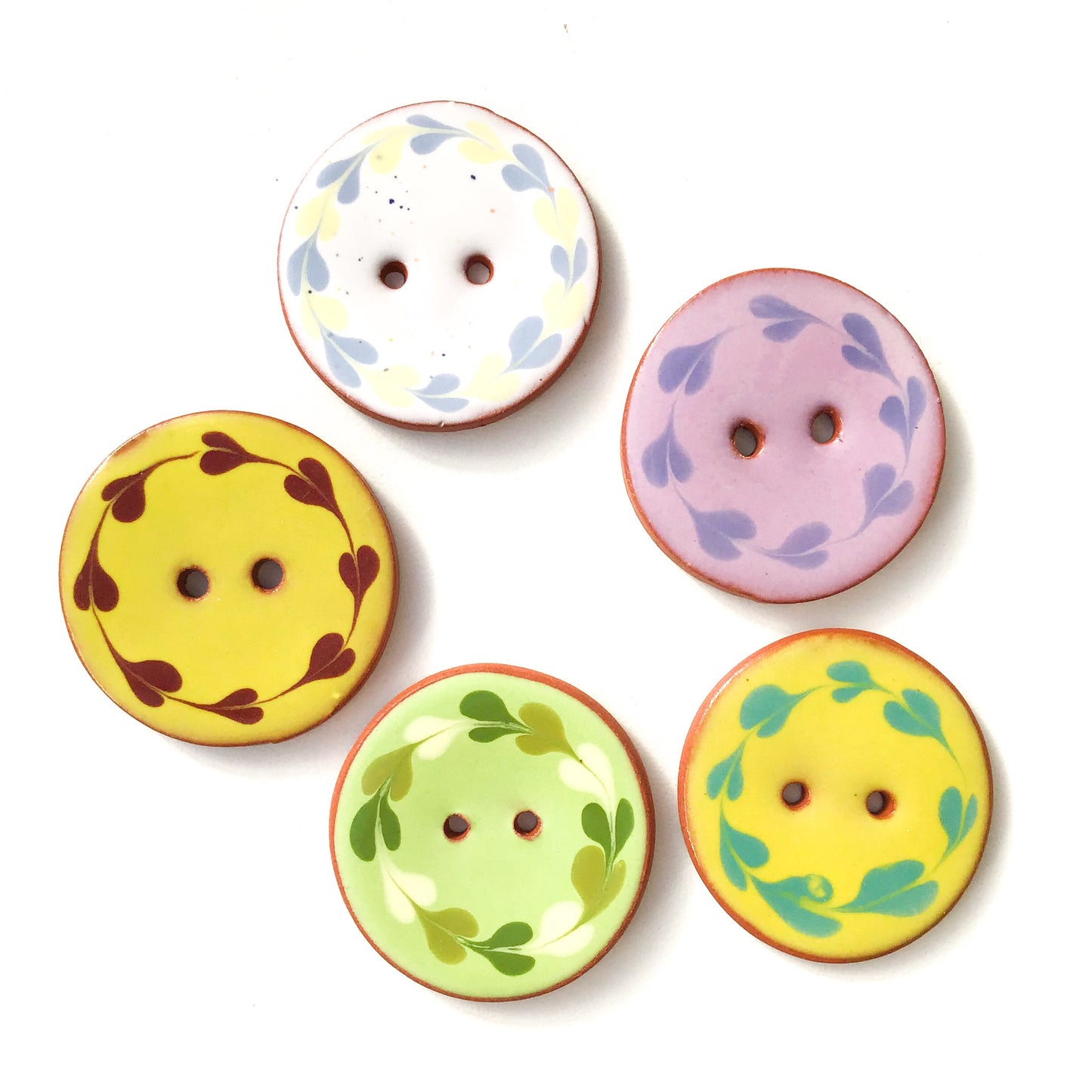 Colorful Wreath Clay Buttons - Decorative Ceramic Buttons - 1 3/8" (ws-53)