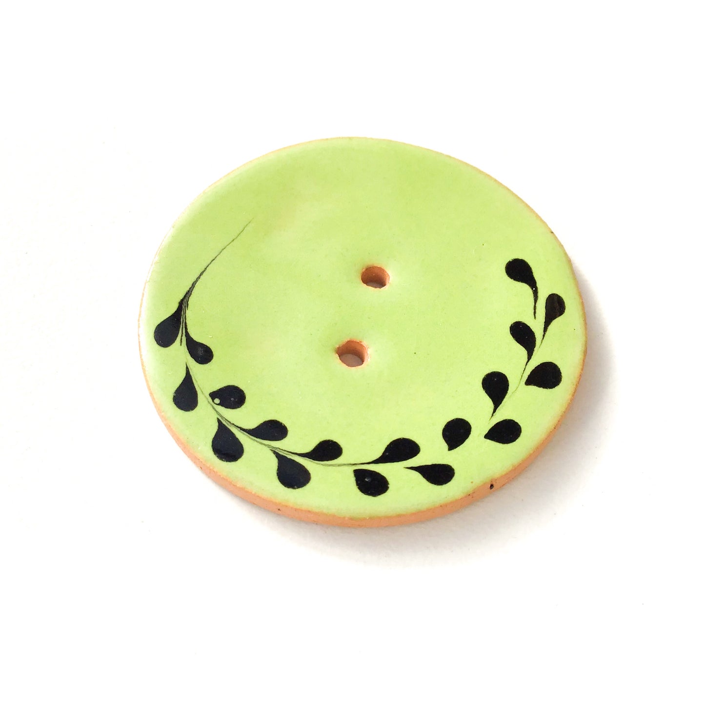 Lime Green Ceramic Button with Black Detail - Decorative Ceramic Button - 1 3/8"
