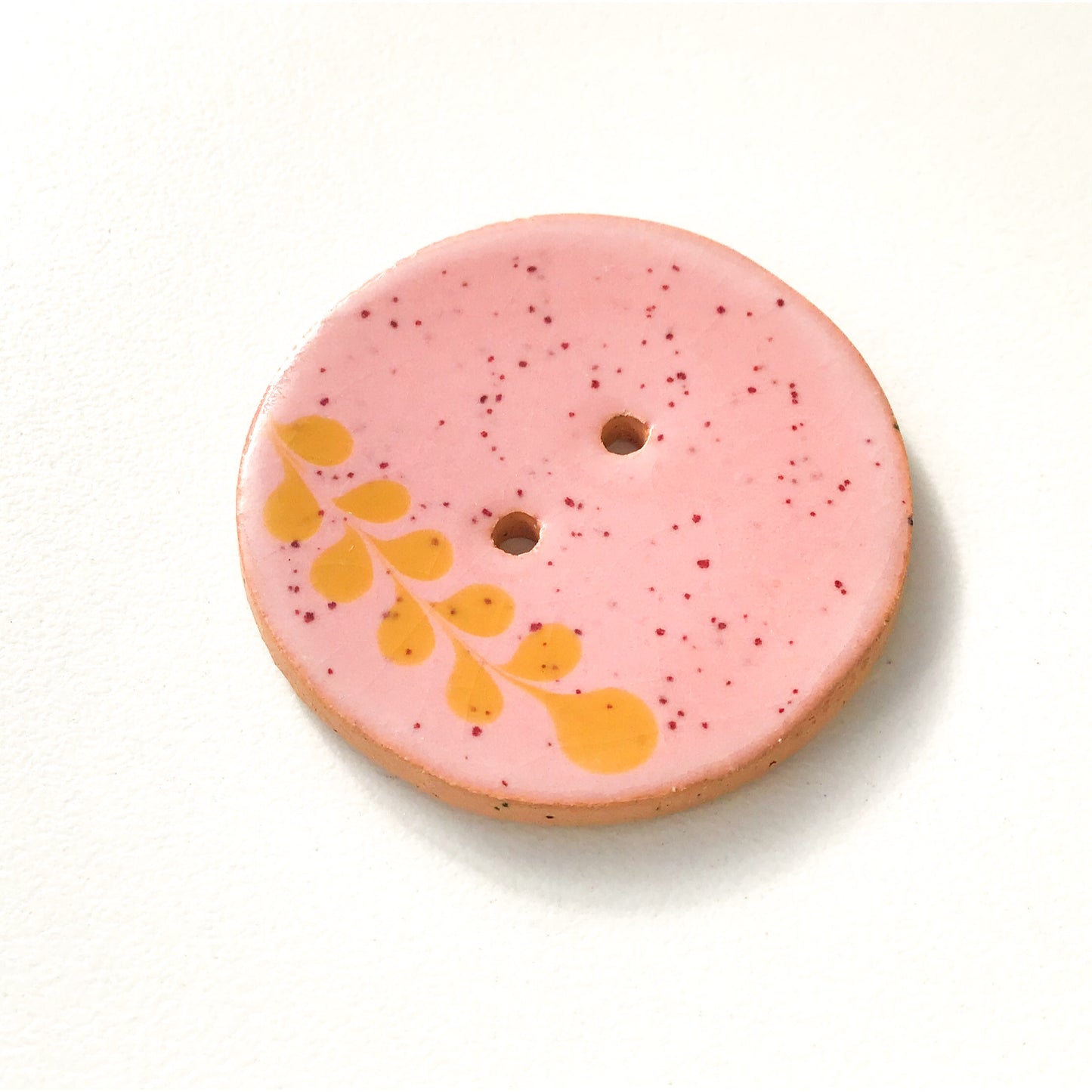 Speckled Pink Ceramic Button with Light Brown Detail - Decorative Ceramic Button - 1 3/8"