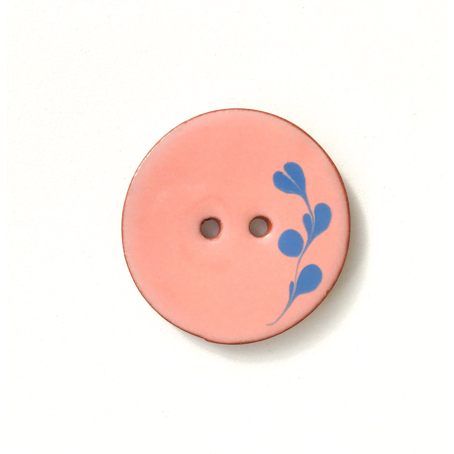 Coral Ceramic Button with Blue Detail - Decorative Ceramic Button - 1 3/8" (ws-55)