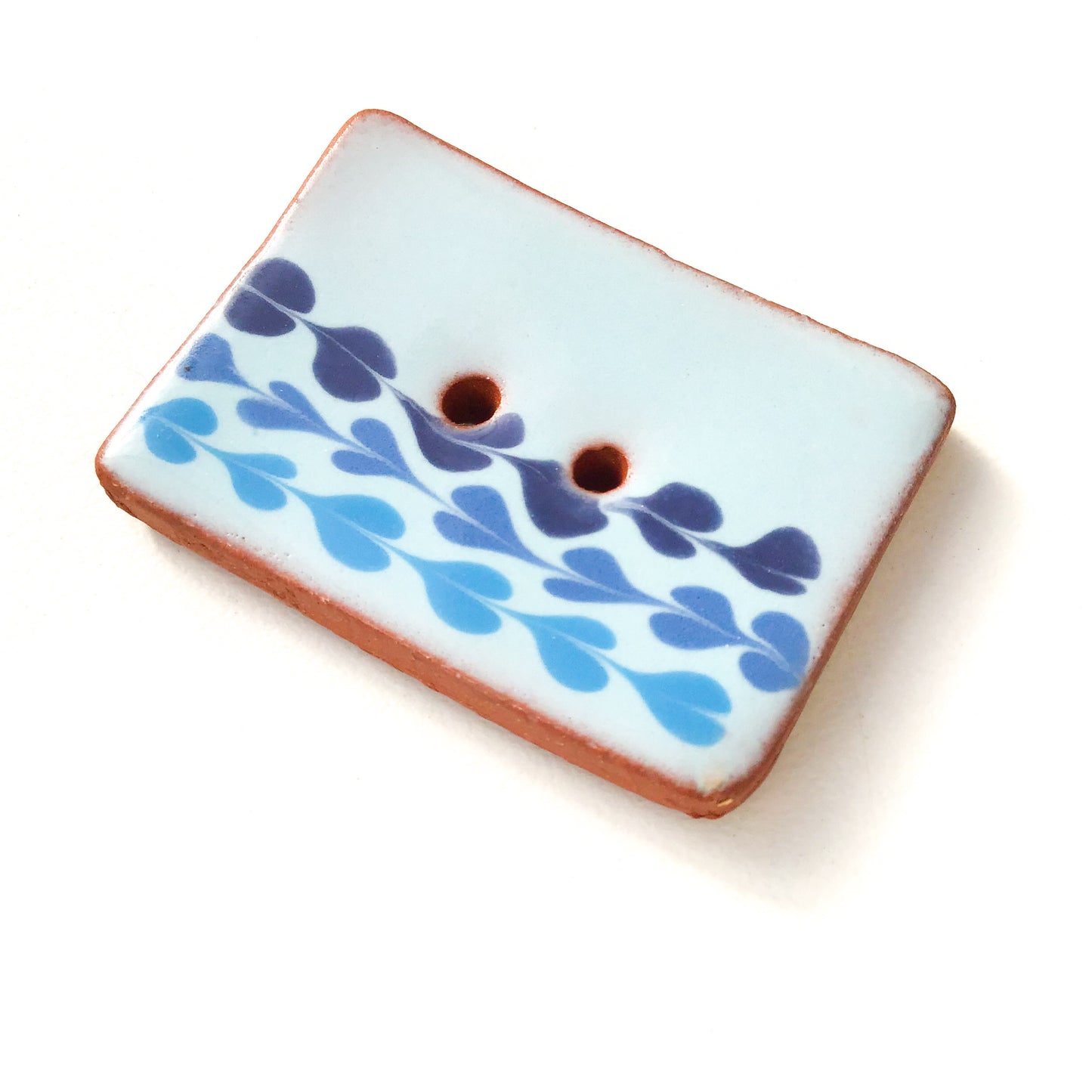 Light Blue Ceramic Button with Blue Detail - Decorative Ceramic Button - 1" x 1  1/2"