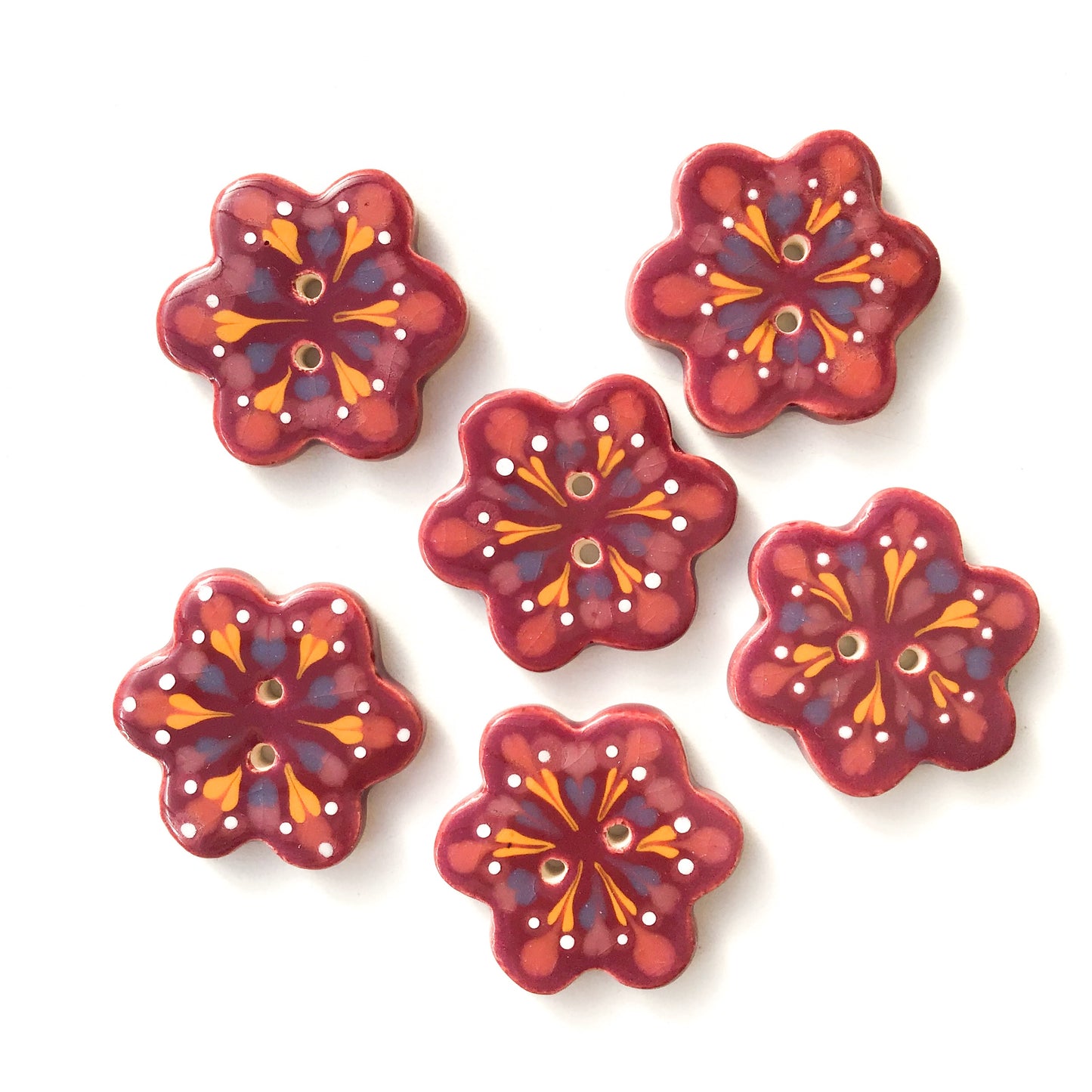 Wine Colored - Flower Shaped Ceramic Buttons - Decorative Clay Buttons - 1 1/4"