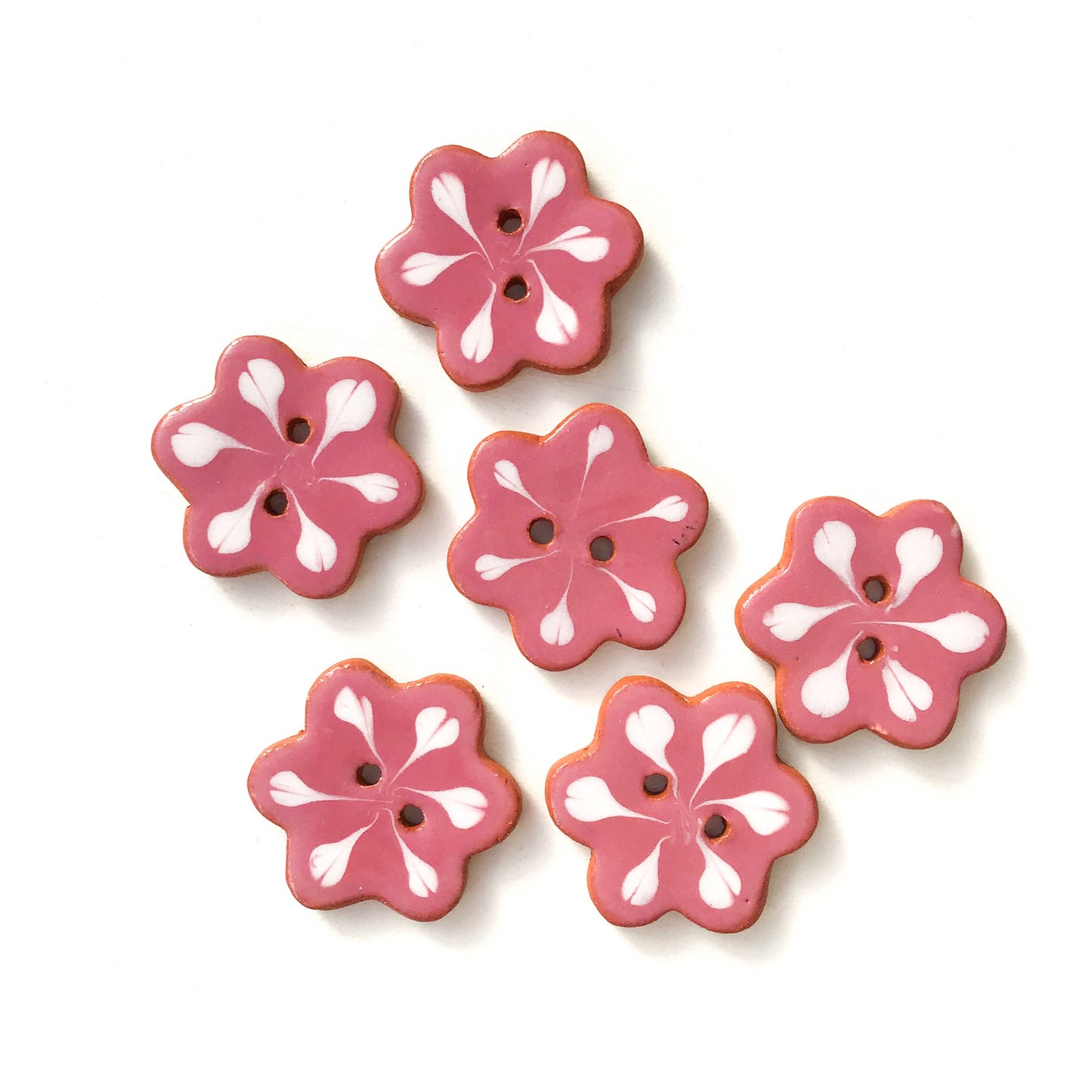 Mauve Flower Buttons with White Detail - Ceramic Flower Buttons - 7/8" - 6 Pack