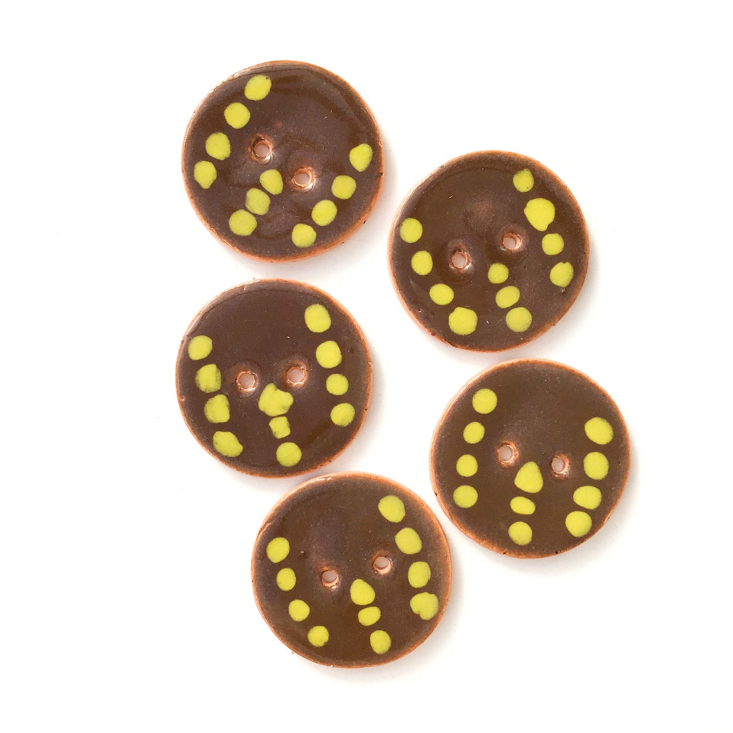 Brown & Chartreuse Dotted Ceramic Buttons 1-1/16" - 5 Pack