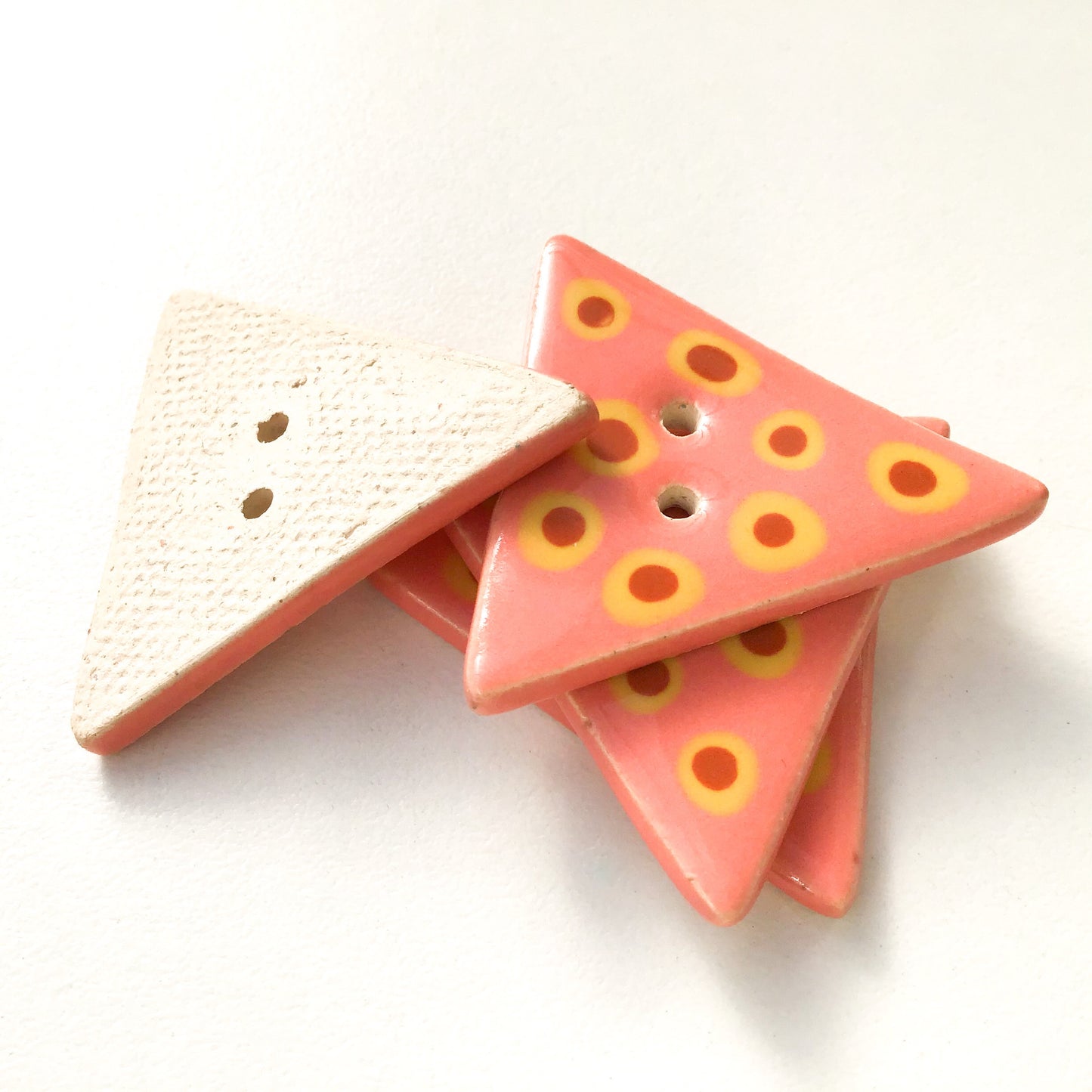 Triangular Polka Dot Buttons - Coral - Brown - Yellow - 1 1/4" x 1 3/8"
