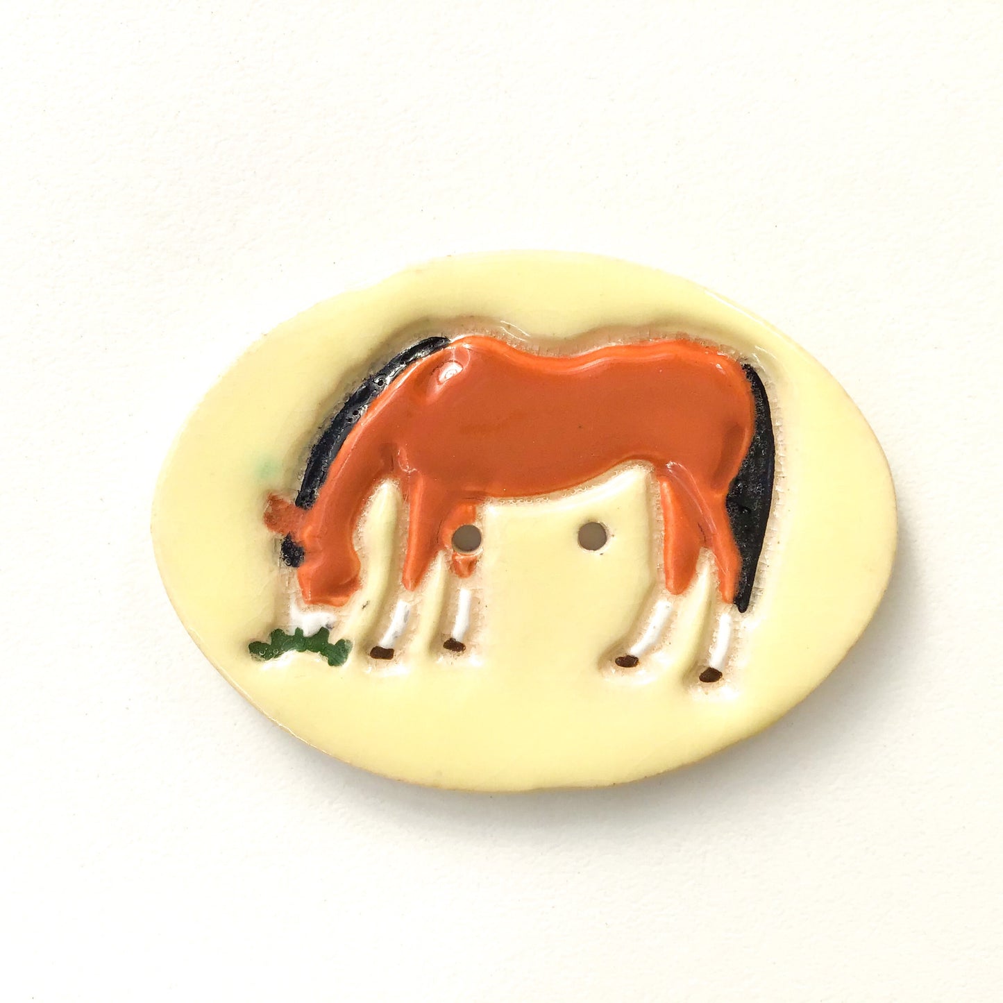 Large Ceramic Horse Button - Decorative Clay Horse Button - 2 1/8" x 1 5/8"