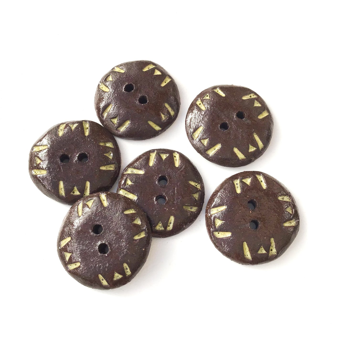 Black Clay Buttons with Yellow Detail - "Gathering" - 13/16" - 6 Pack