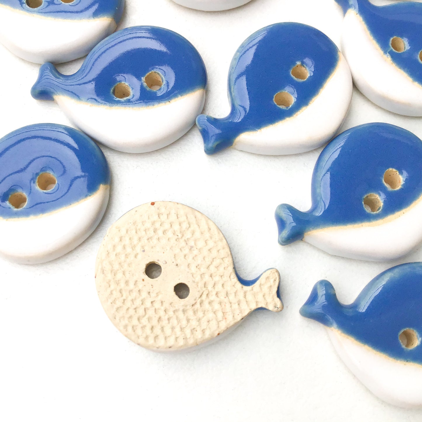 Blue & White Whale Buttons - Ceramic Whale Buttons (ws-7)