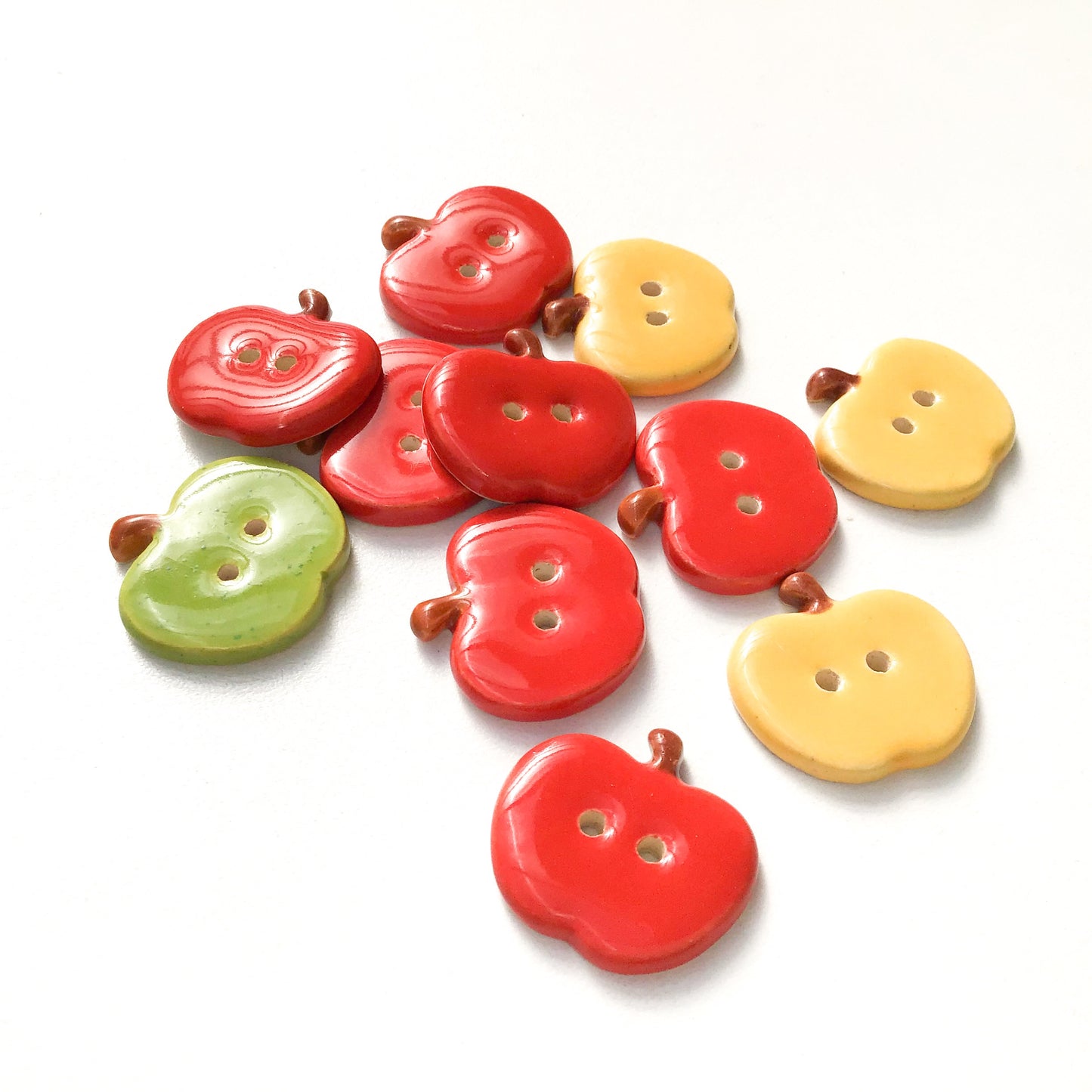 Ceramic Apple Buttons: Red, Yellow, and Green Ceramic Buttons - Clay Apple Buttons (ws-31)