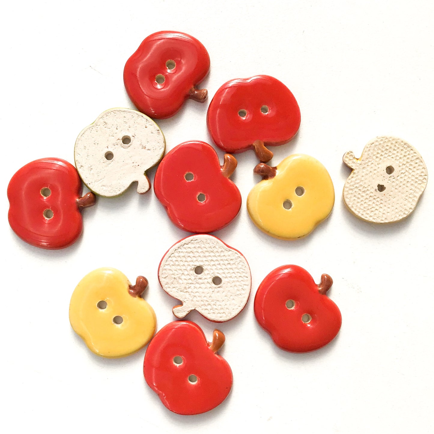 Ceramic Apple Buttons: Red, Yellow, and Green Ceramic Buttons - Clay Apple Buttons (ws-31)