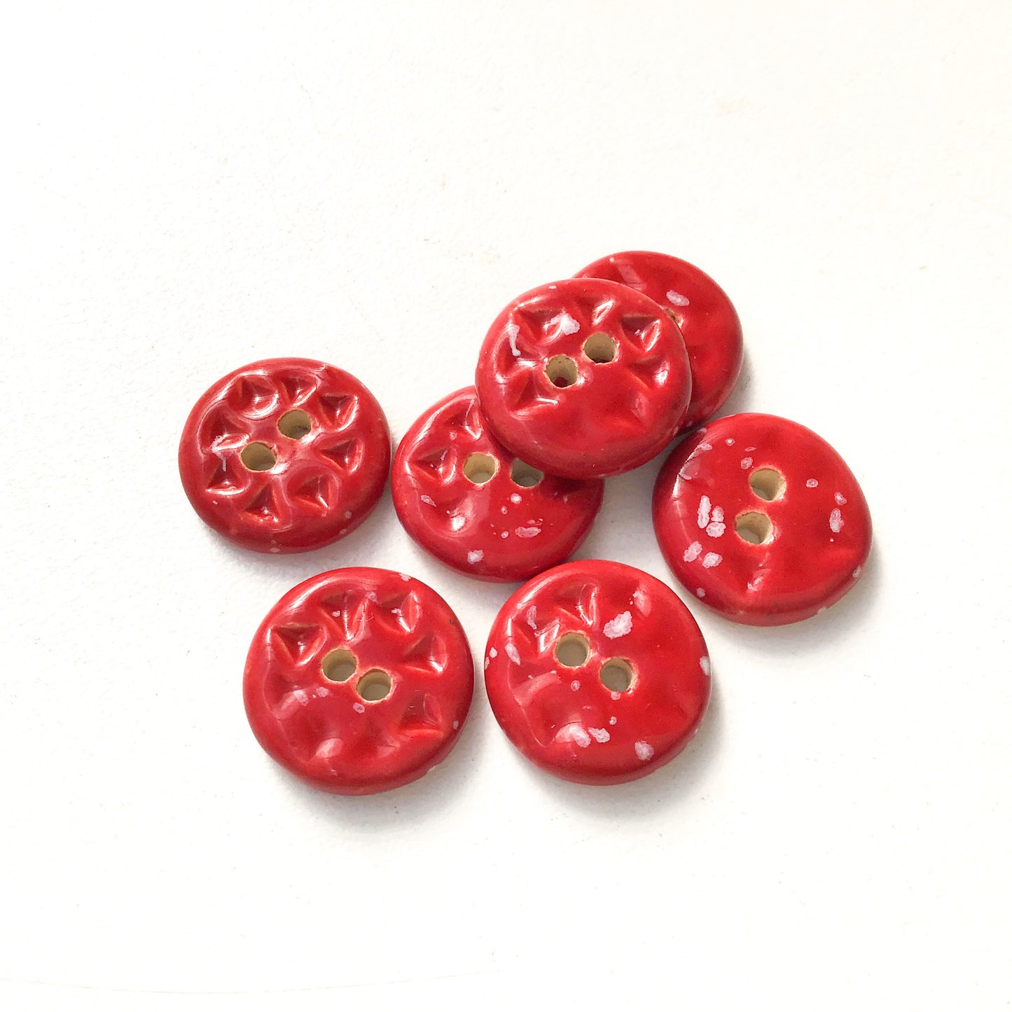 Speckled Red Ceramic Buttons - Small Round Ceramic Buttons - 9/16" -7 Pack