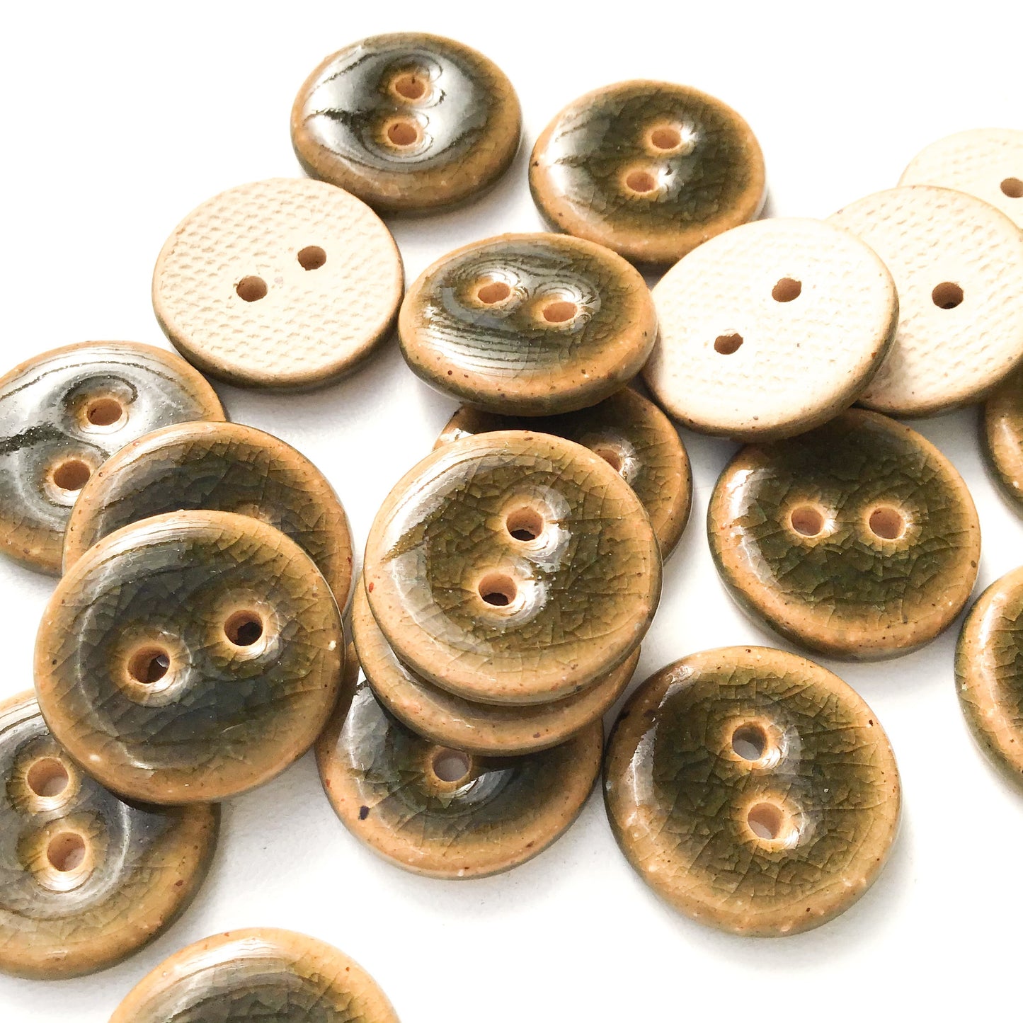 Deep Green Crackle Ceramic Buttons - Dark Olive Clay Buttons - 3/4" (ws-77)