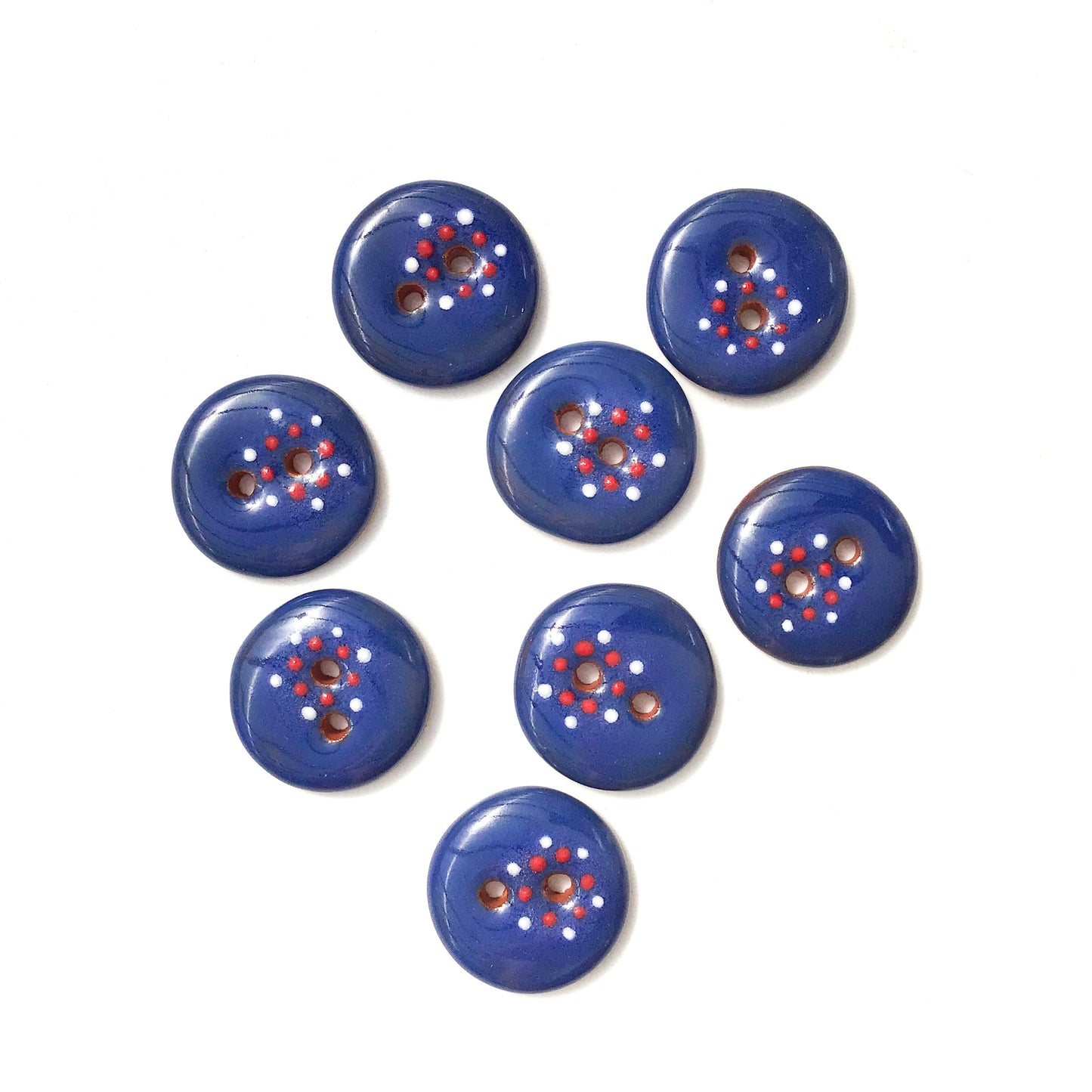 Blue, Red, & White "Spark" Ceramic Buttons - Blue Clay Buttons - 5/8" - 8 Pack