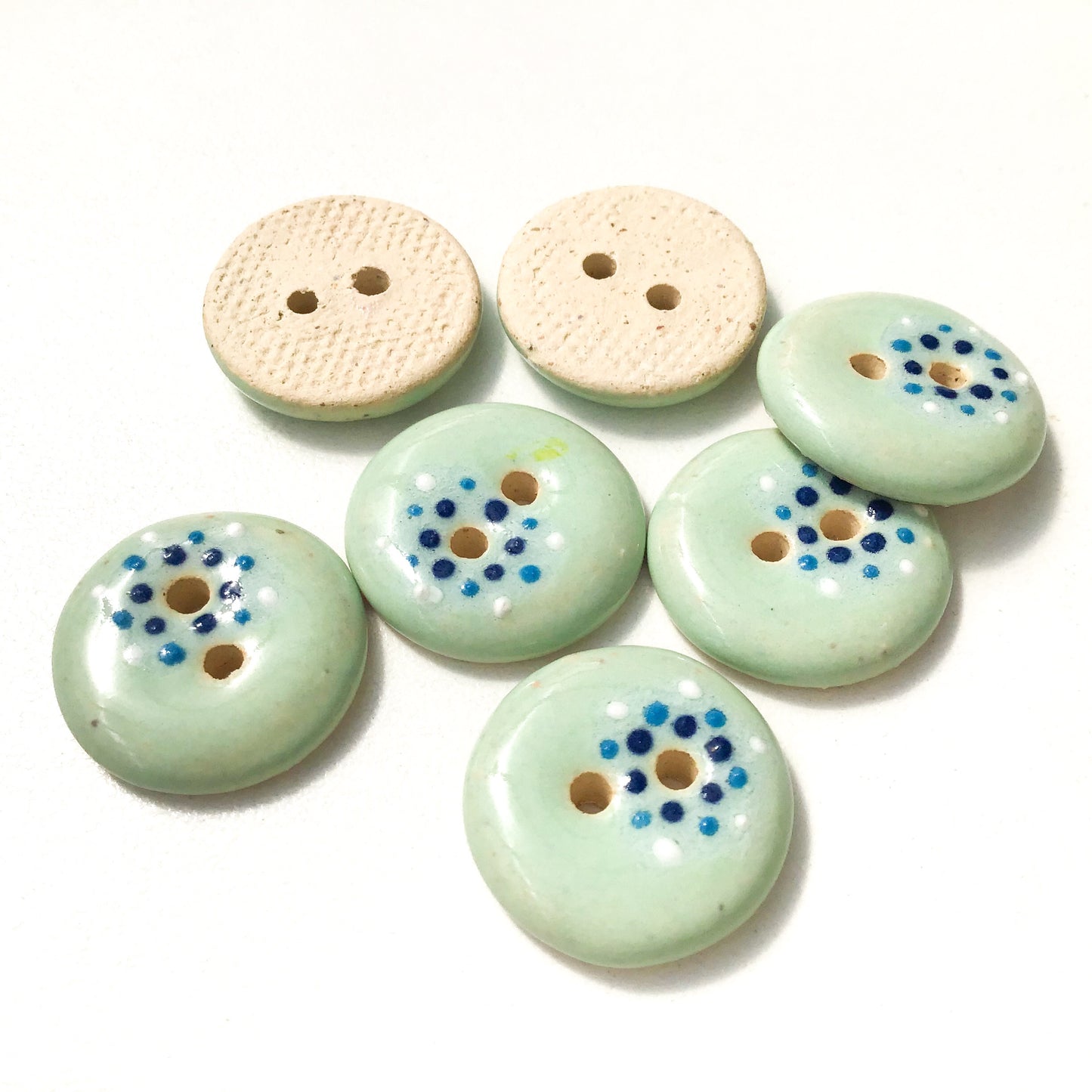 Light Aqua "Spark" Ceramic Buttons - Aqua Clay Buttons - 3/4" - 7 Pack