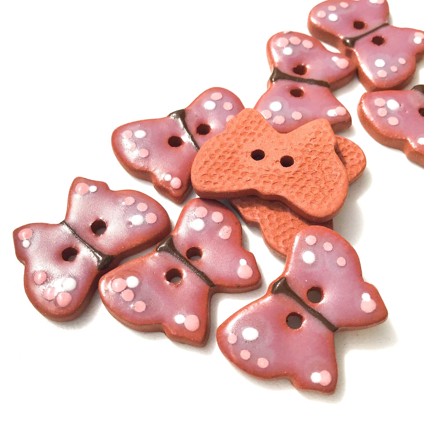 Ceramic Butterfly Buttons - Purple+Pink+White Butterfly Buttons - 5/8" x 7/8"