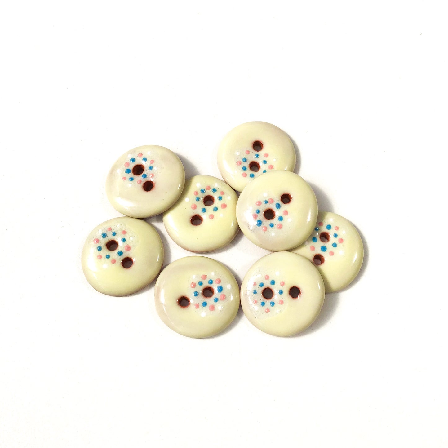 Pastel Yellow "Spark" Ceramic Buttons - Yellow/Pink/Blue Clay Buttons - 5/8" - 8 Pack