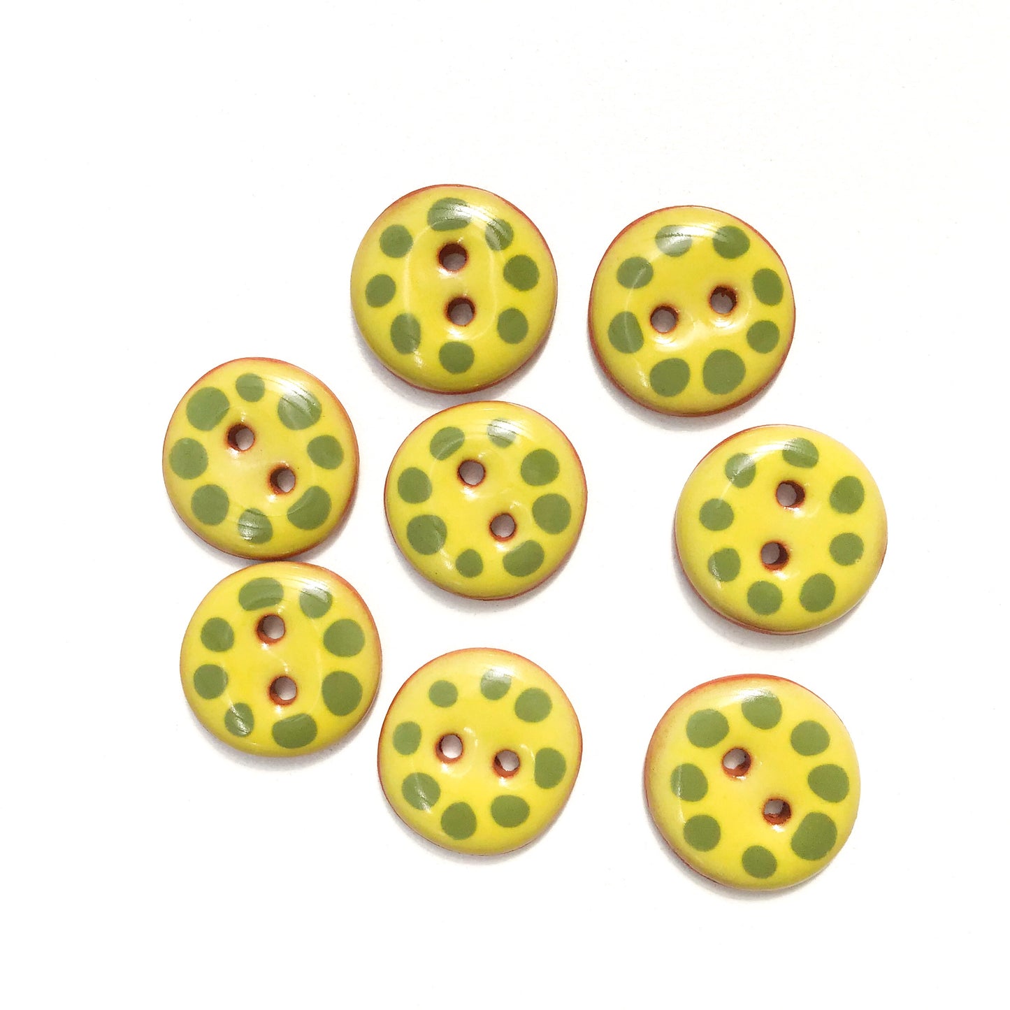 Chartreuse Cobblestone Ceramic Buttons with Olive Green Dots - Chartreuse Clay Buttons - 11/16" - 8 Pack