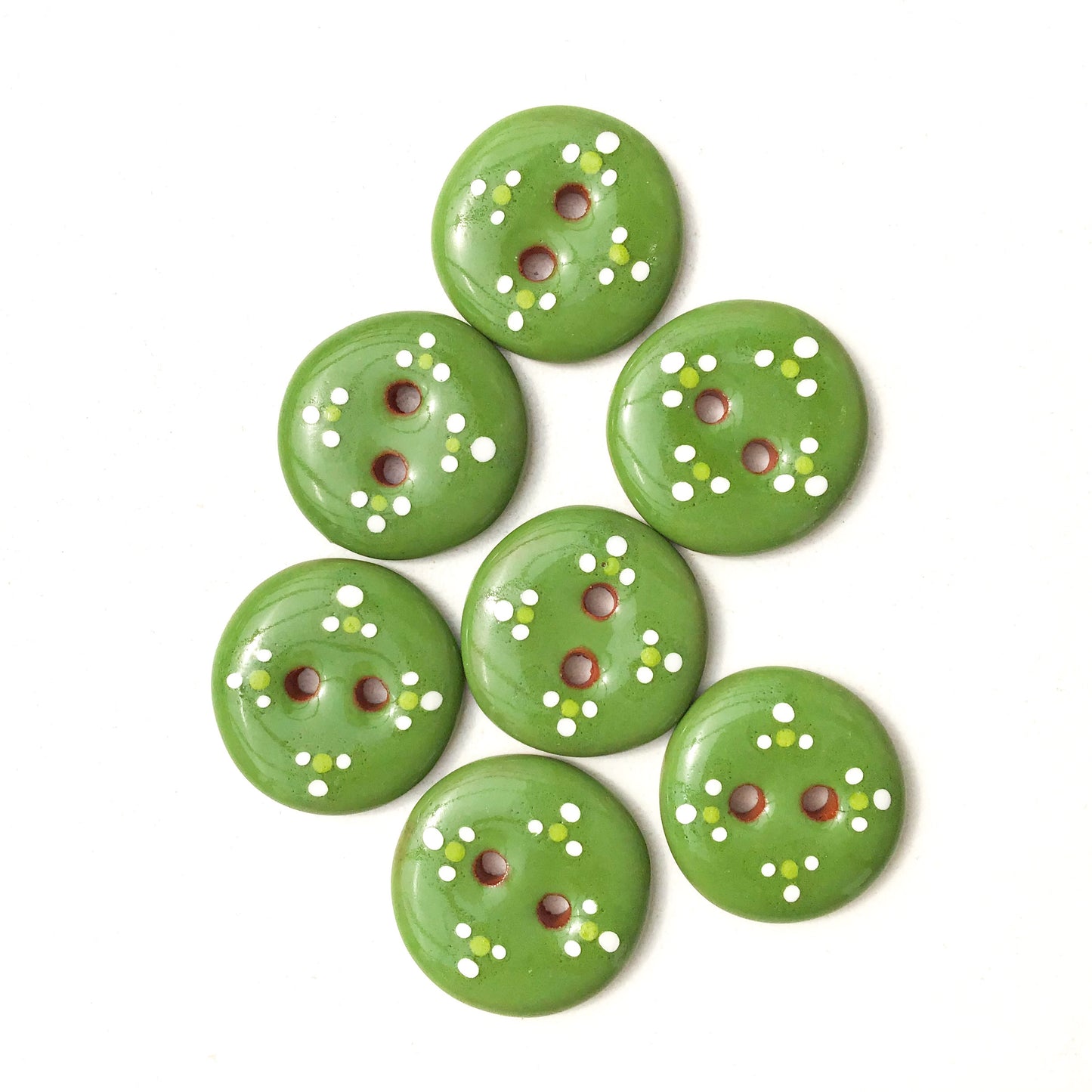 Shamrock Green Decorative Ceramic Buttons - Green Clay Buttons - 11/16" - 7 Pack