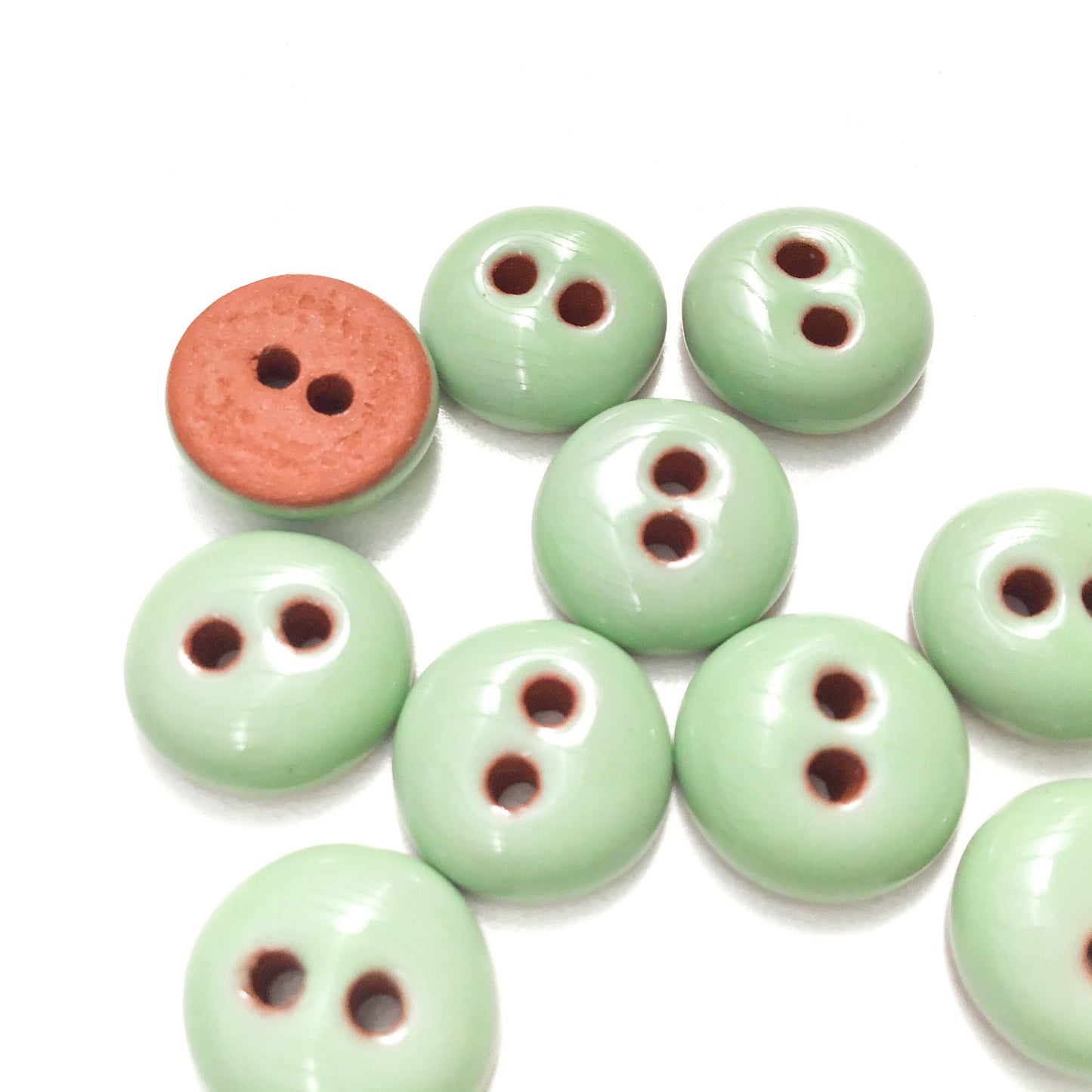 Mint Green Ceramic Buttons - Hand Made Clay Buttons - 1/2" - 10 Pack