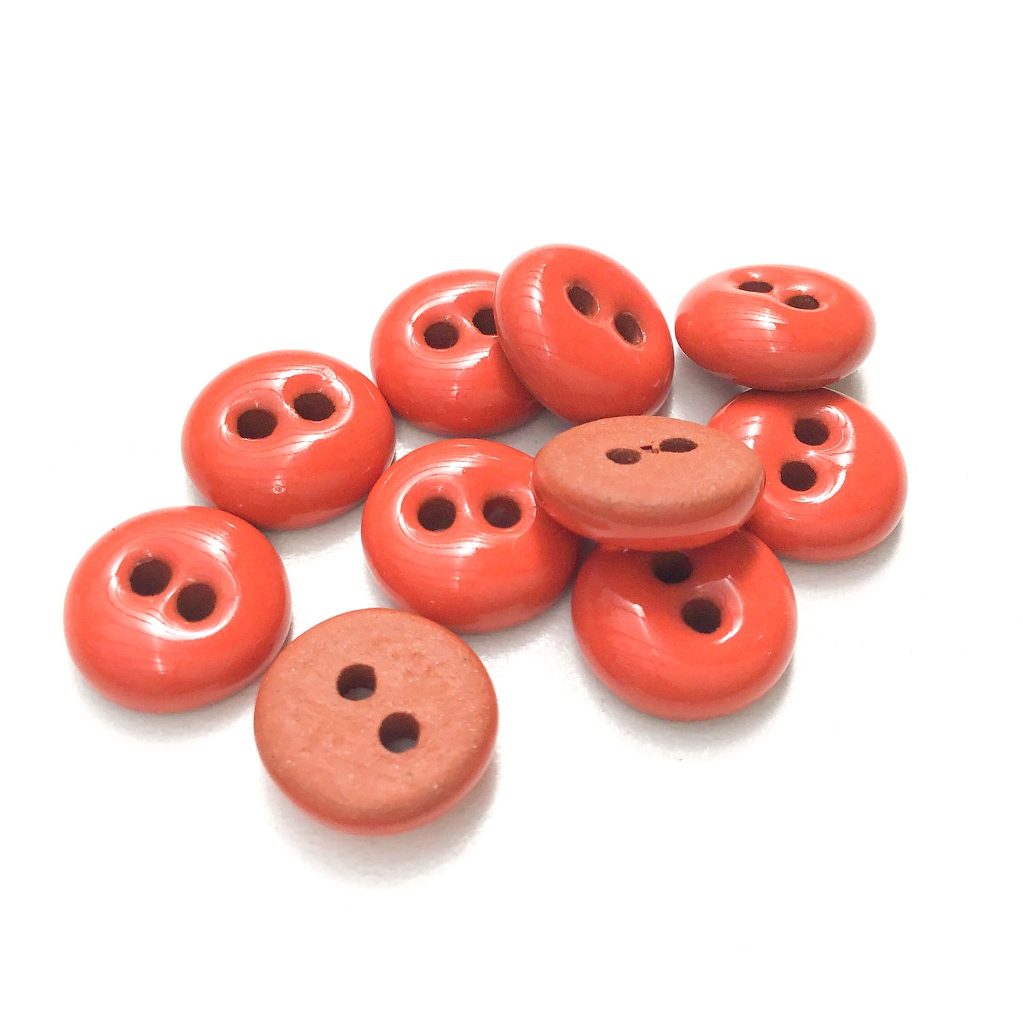 Red-Orange Ceramic Buttons - Hand Made Clay Buttons - 7/16" - 10 Pack
