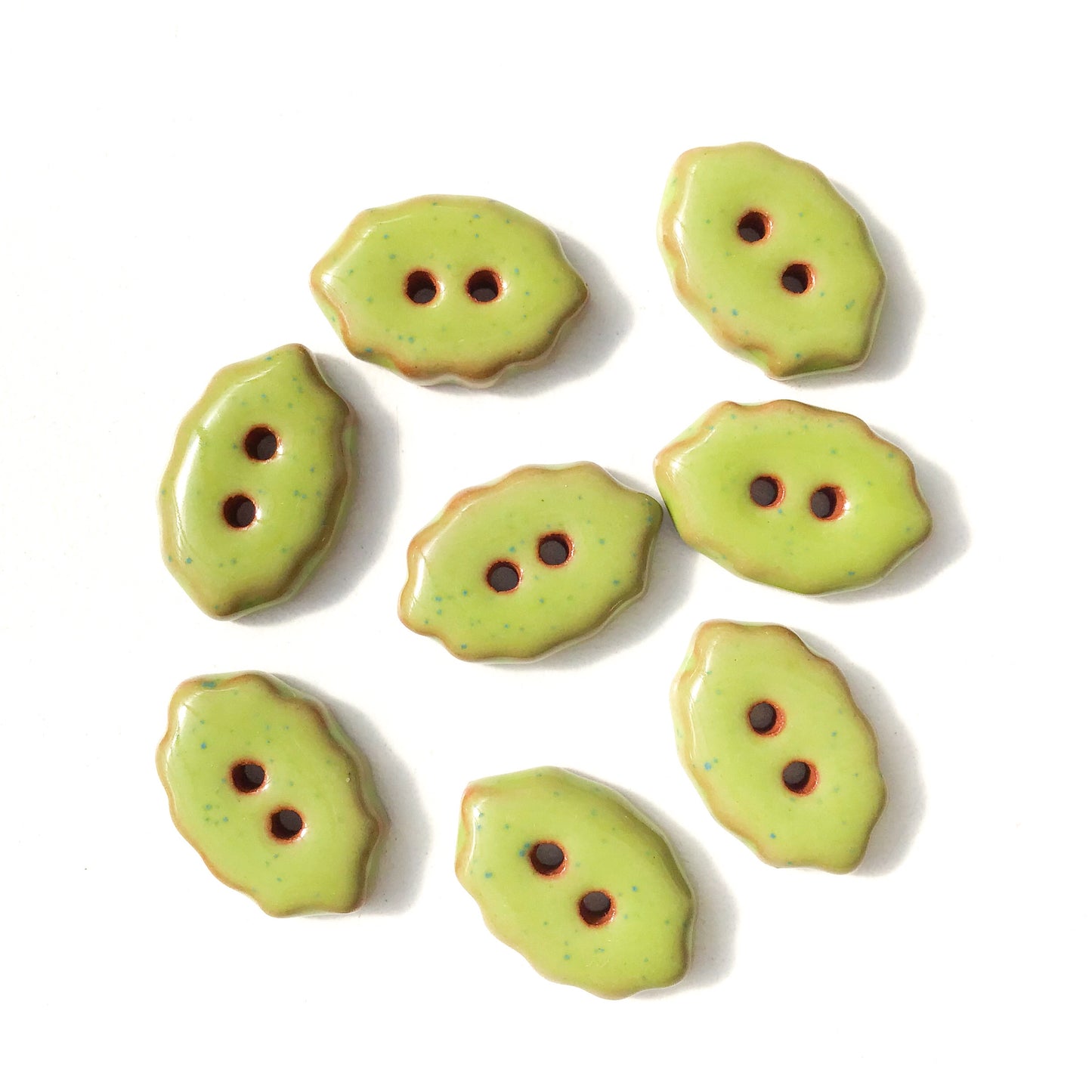 Speckled Green Oval Clay Buttons - Scalloped Clay Buttons - 1/2" x 3/4" - 8 Pack