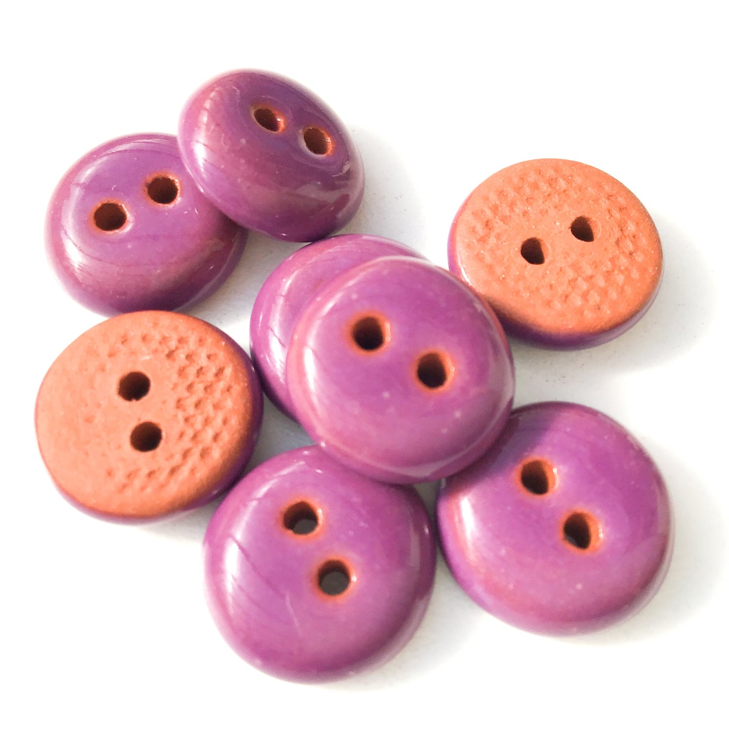 Purple Ceramic Buttons - Purple Clay Buttons - 9/16" - 8 Pack