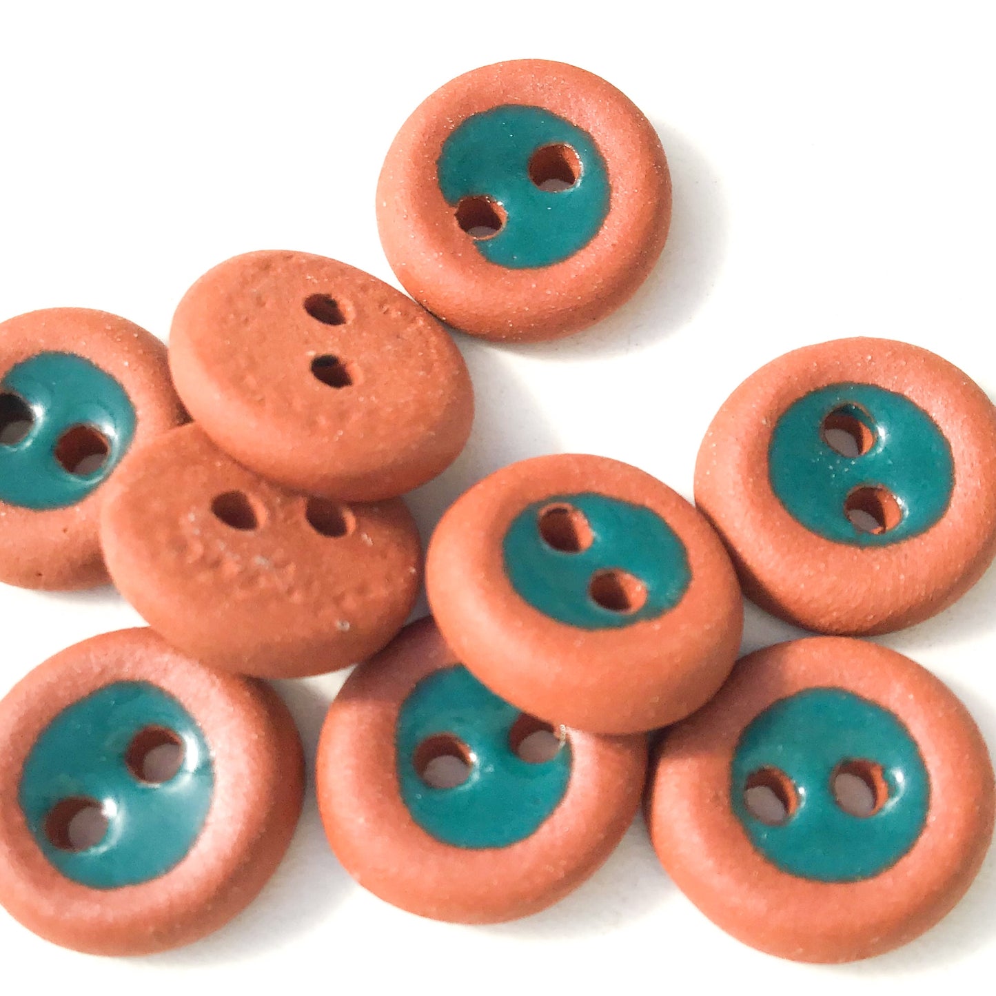 Teal 'Thumb Print' Ceramic Buttons - Teal Clay Buttons - 1/2" - 9 Pack