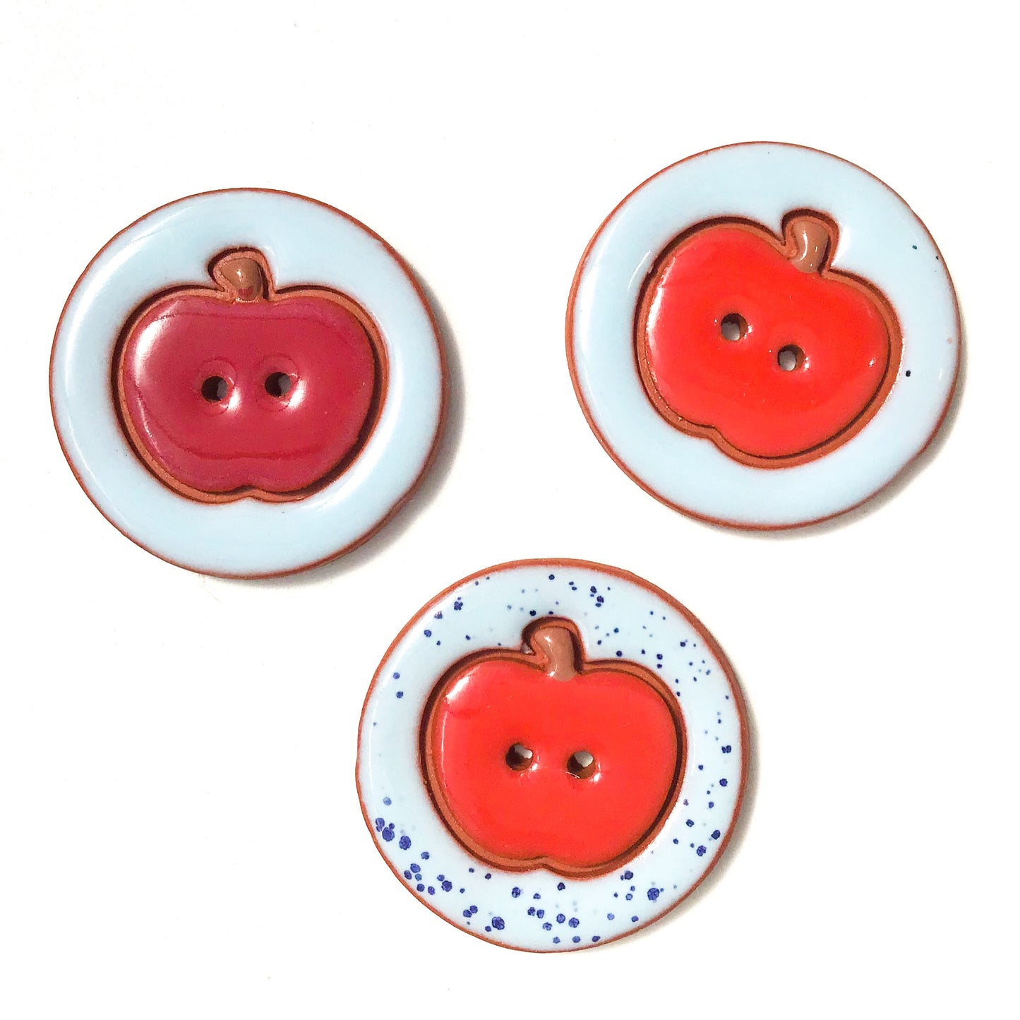 Ceramic Apple Buttons - Clay Apple Buttons - 1 7/16"