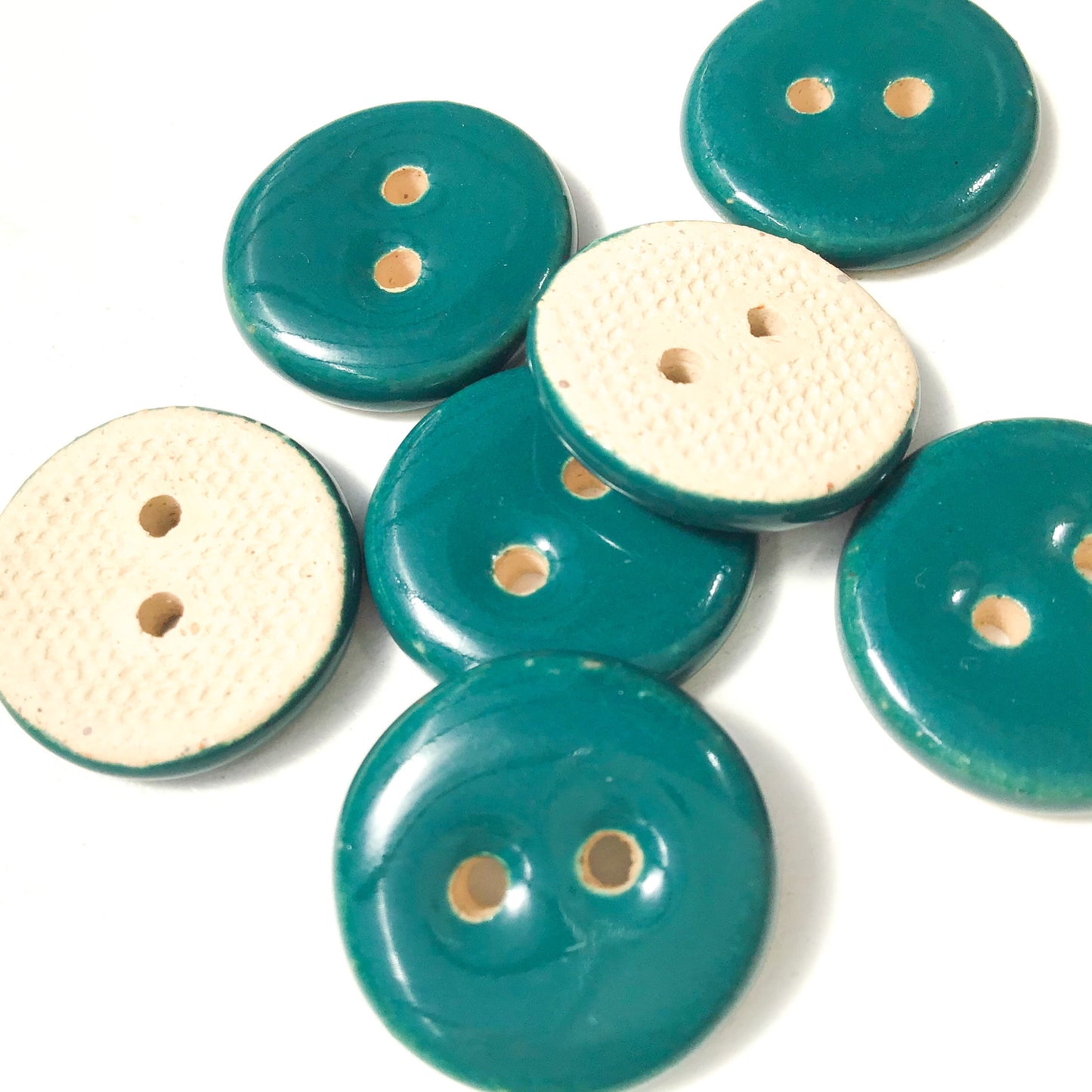 Teal Ceramic Buttons - Teal Clay Buttons - 3/4" - 7 Pack