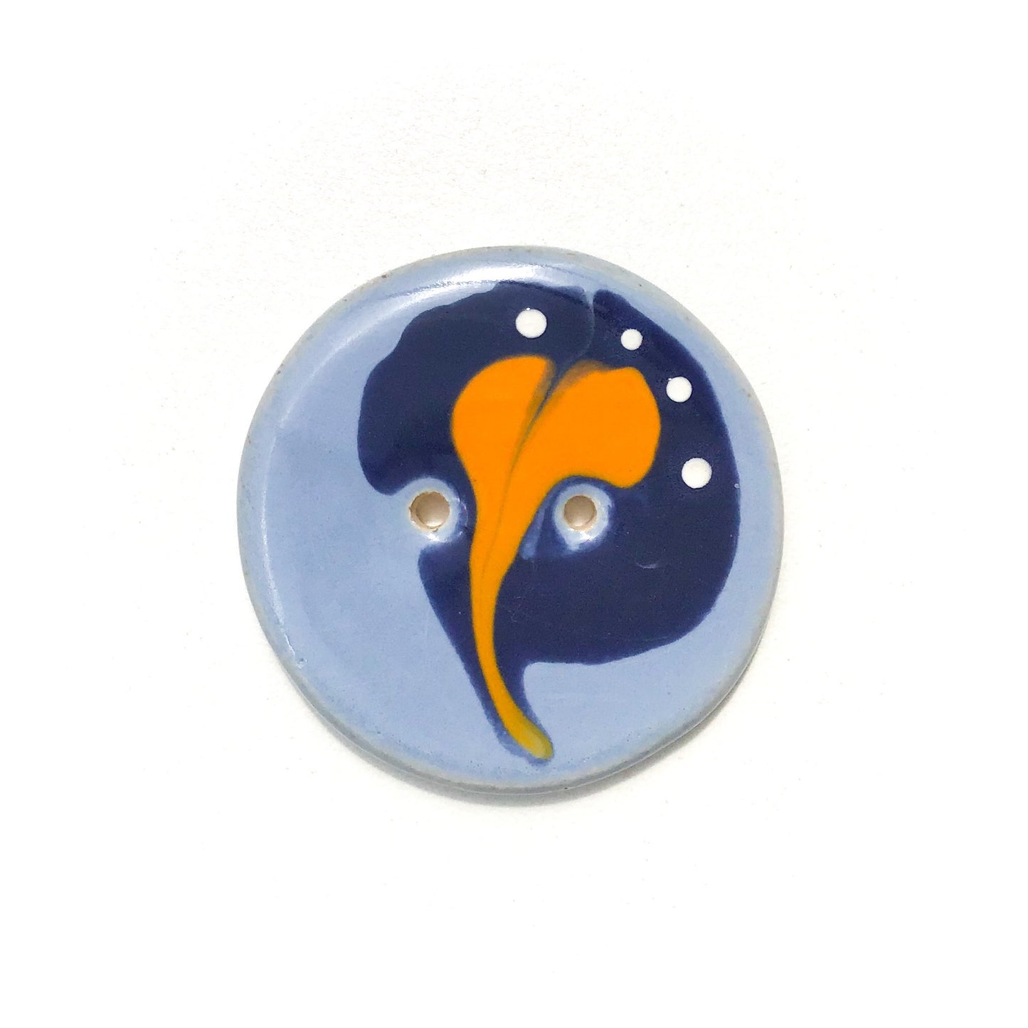 Blue & Orange 'Paisley' Button - Large Ceramic Button - 1 7/16"