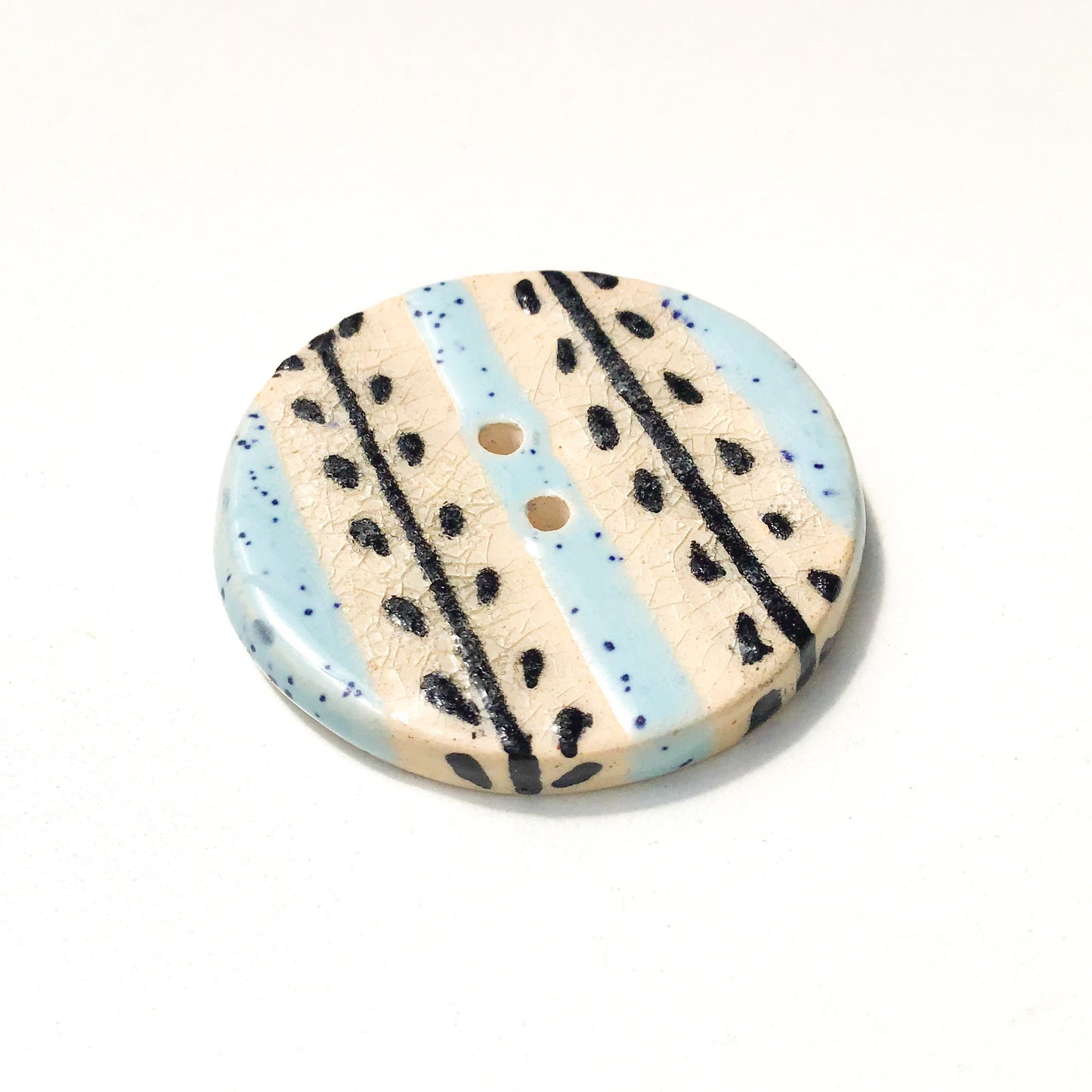 Speckled Blue & Black Vine Button - Large Ceramic Button - 1 7/16"