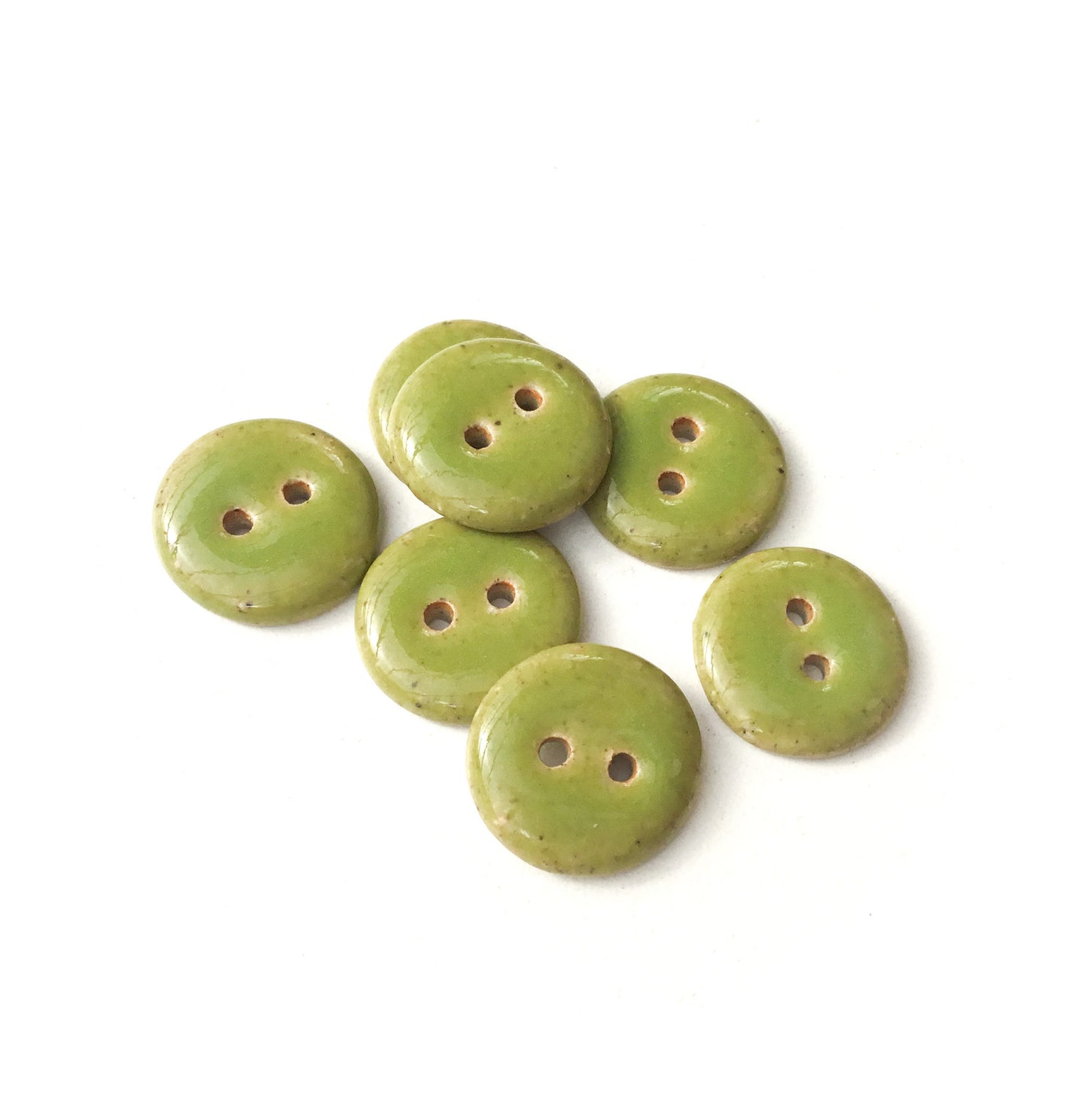 Olive Green Ceramic Stoneware Buttons  5/8" - 7 Pack