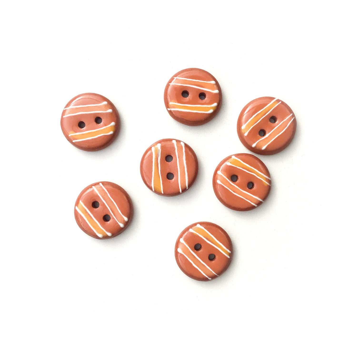 Striped Copper Brown Ceramic Buttons - Red Clay Buttons - 11/16" - 7 Pack