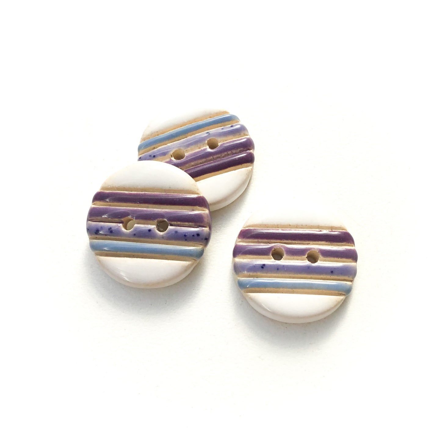 Purple & Blue Stripes Ceramic Buttons - Color Gradient Clay Buttons - 7/8" - 3 Pack