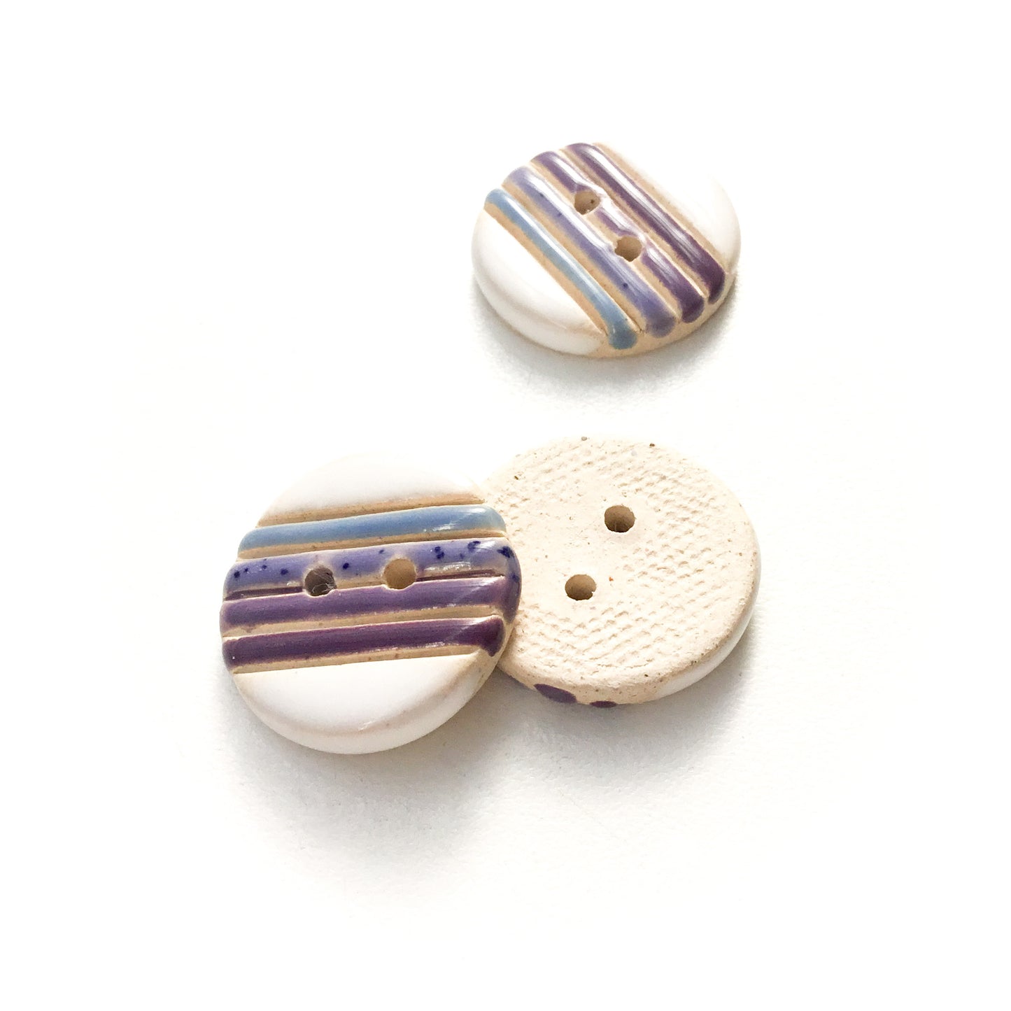 Purple & Blue Stripes Ceramic Buttons - Color Gradient Clay Buttons - 7/8" - 3 Pack