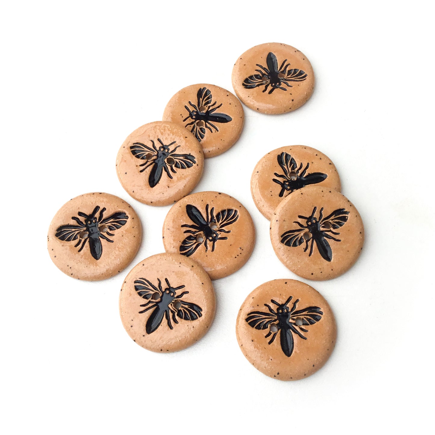 Honeybee Button on Brown Clay - 1 1/16"