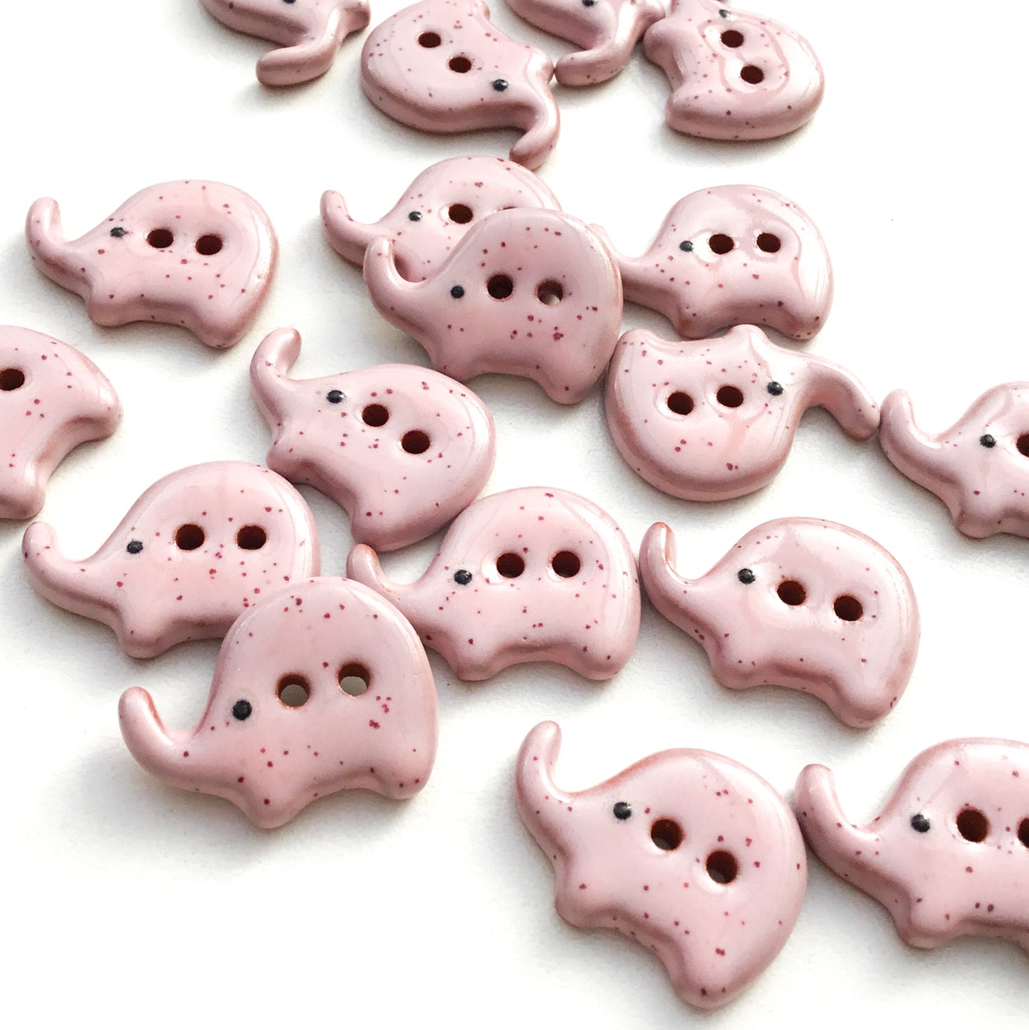 Speckled Pink Ceramic Elephant Buttons - 5/8"