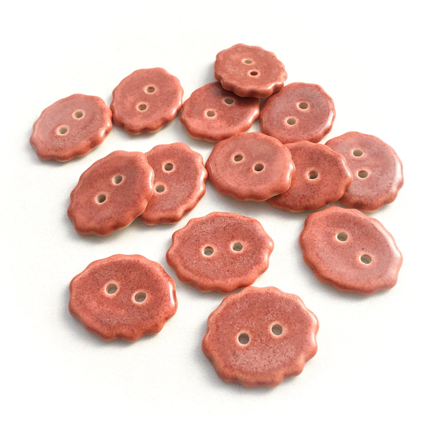 Rusty Pink Scalloped Porcelain Buttons - 3/4" x 7/8"