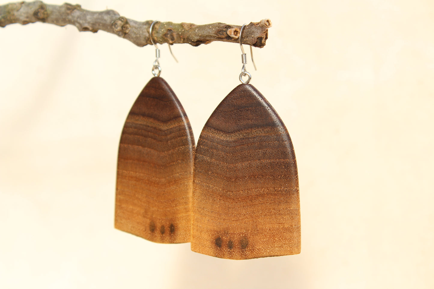 Natural Wooden Earrings - Black Walnut wood with live edge design
