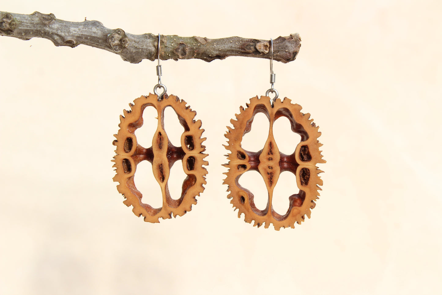 Natural Wooden Earrings - Black Walnut Shell