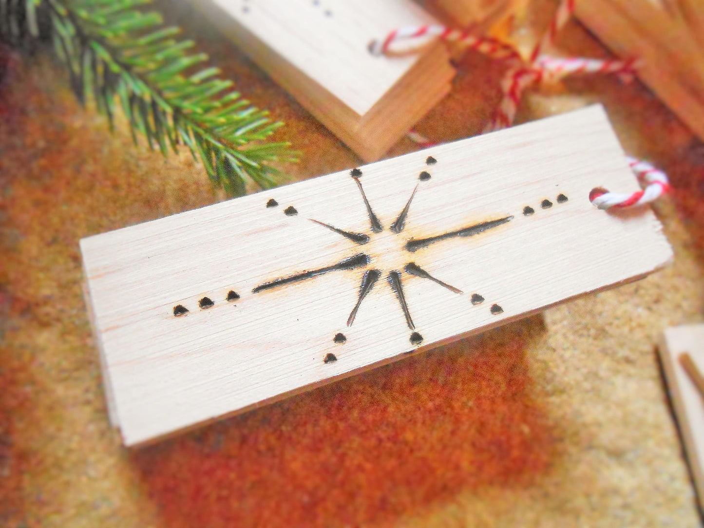 Wooden Gift Tags with Wood Burned Star Design