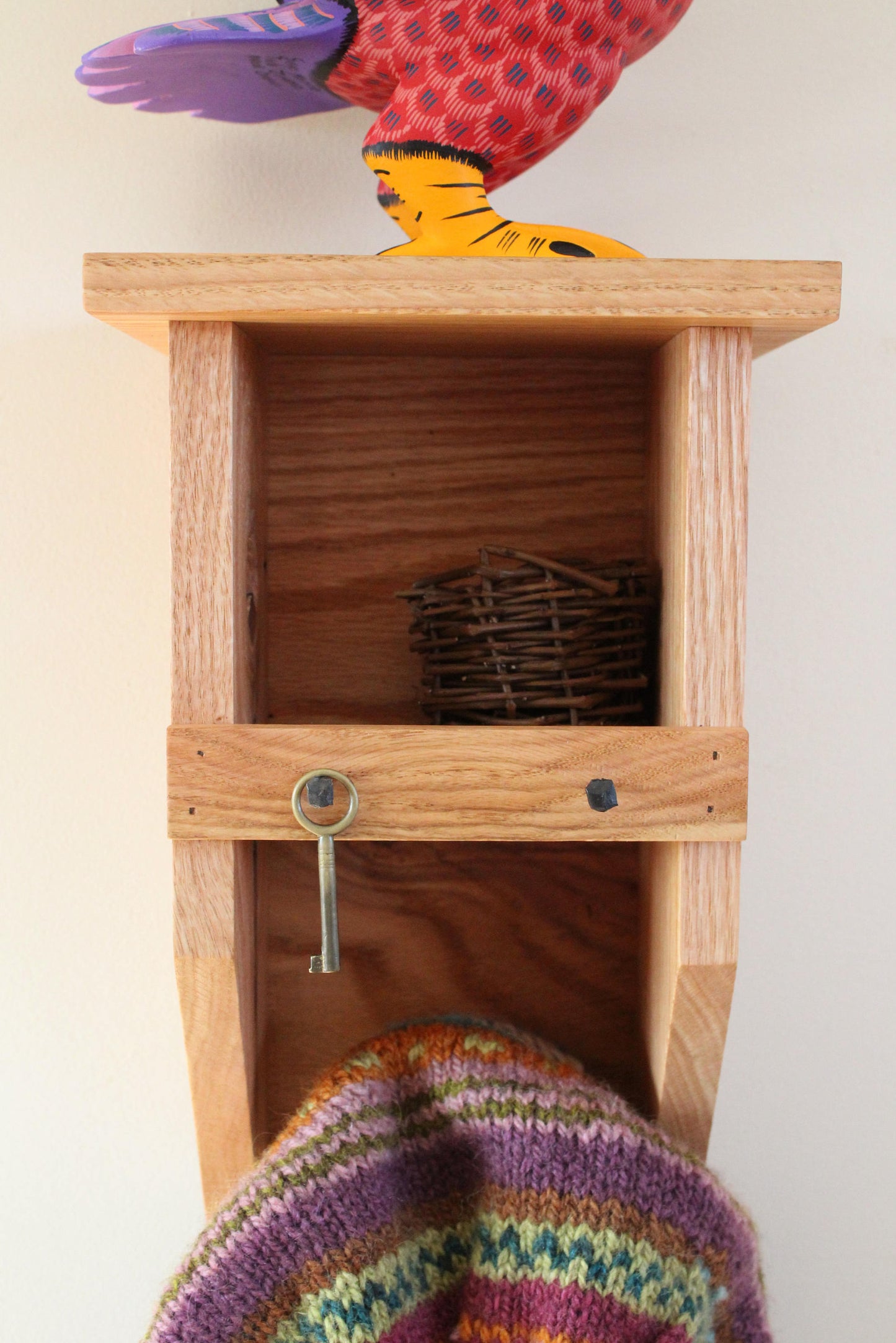 Red Oak Tiny Birdhouse Coat Rack / Cubby