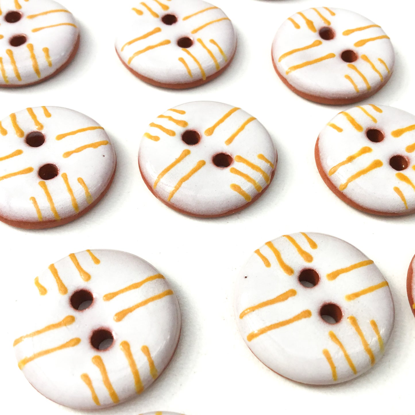 White & Mustard Lines Ceramic Buttons - 3/4"
